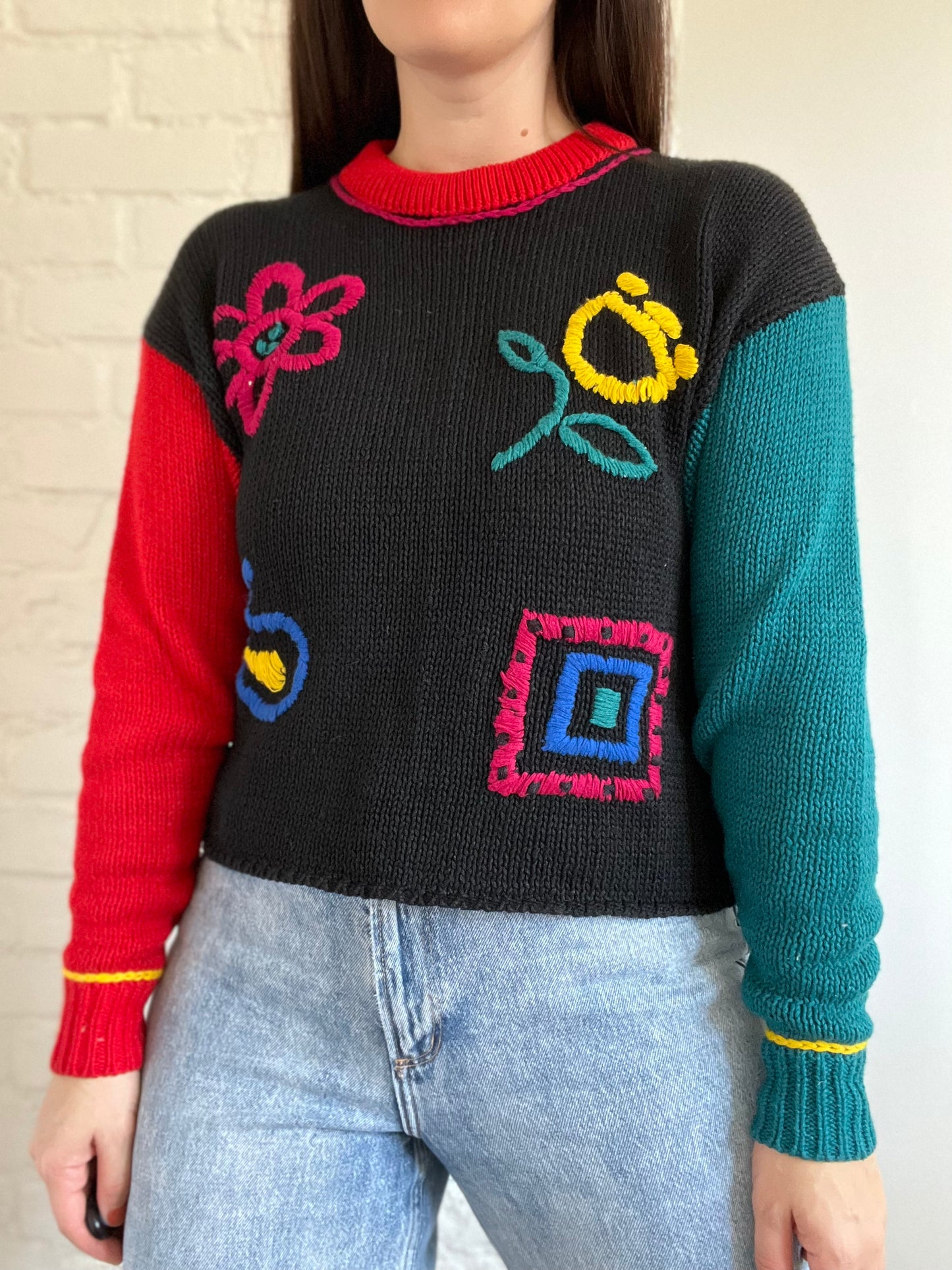 Colour Block Knit Sweater - M