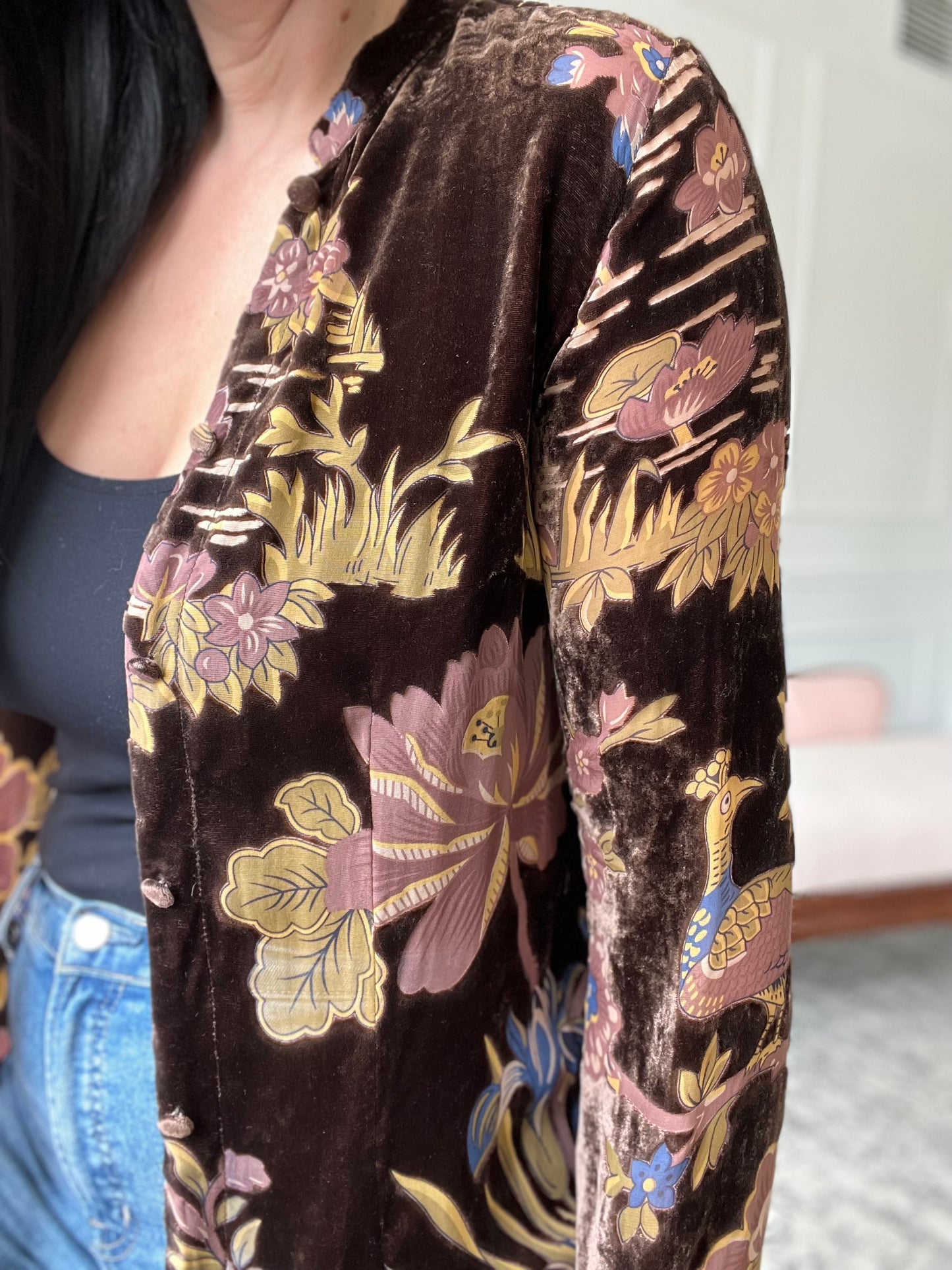 Neutral Floral Velvet Duster - Size XS
