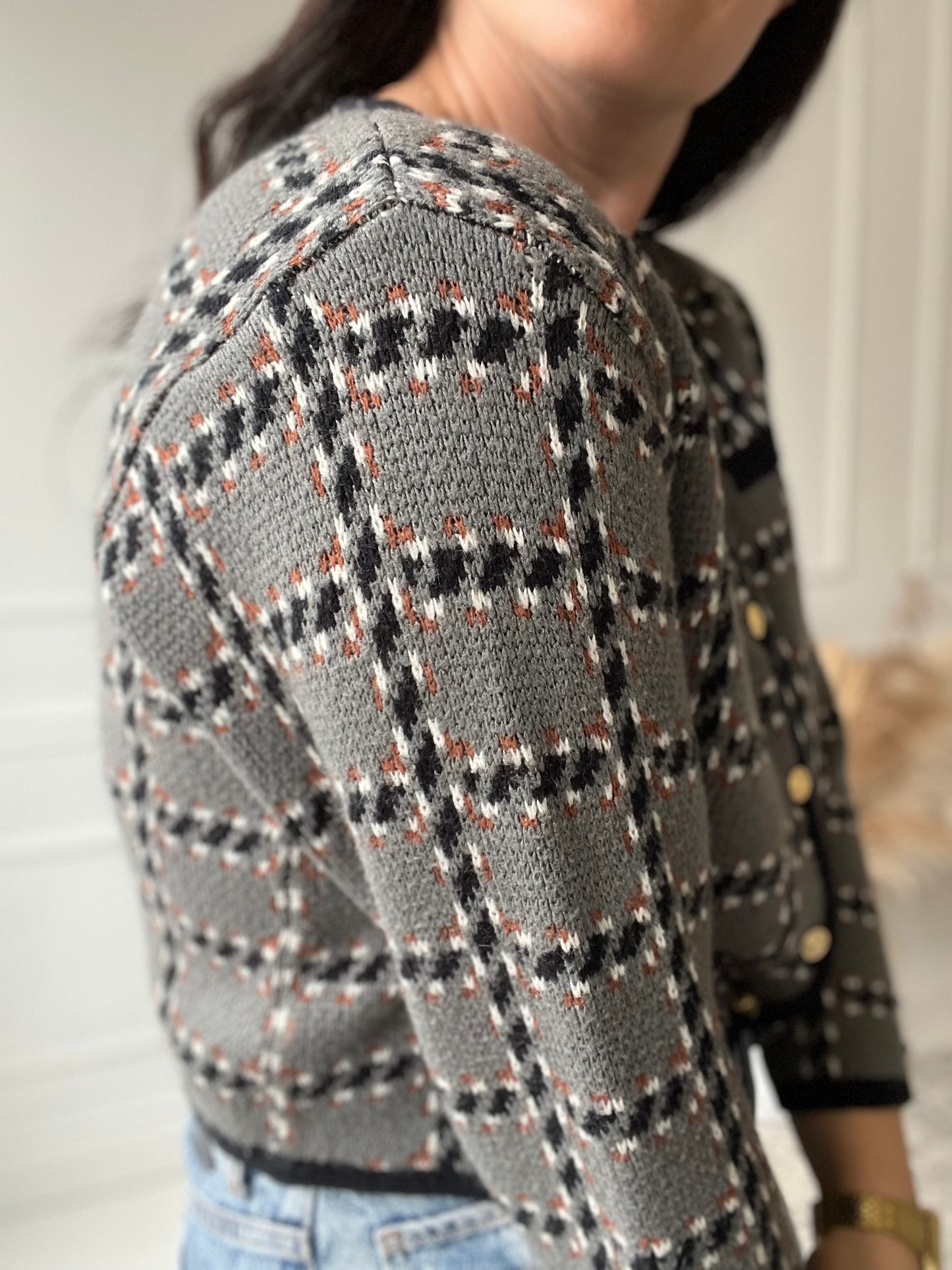 Plaid Vintage Knit Sweater - Size M