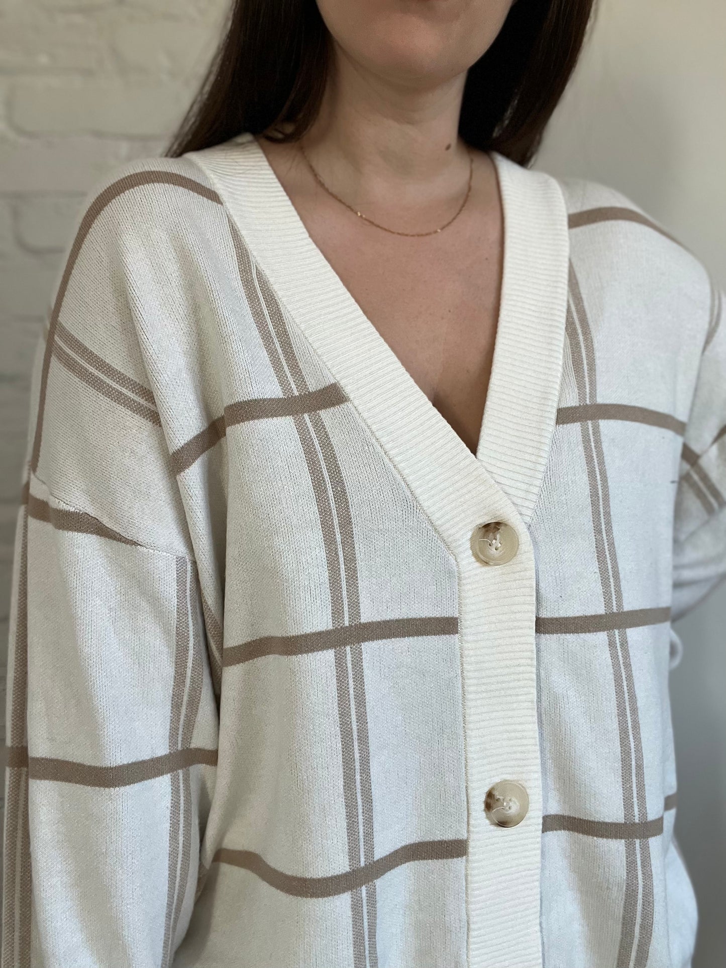 Neutral Plaid Cardigan - M/L