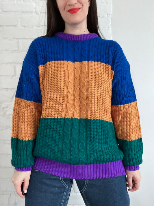Bold Block Knit Sweater - L