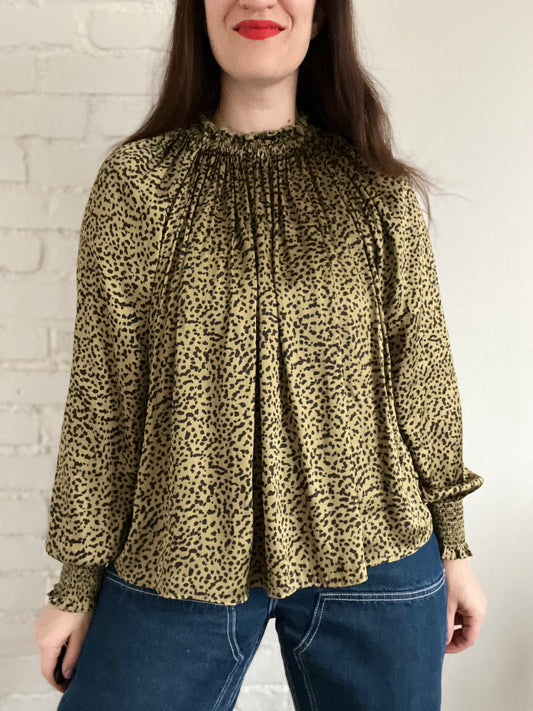 Black & Green Leopard Satin Top - XL