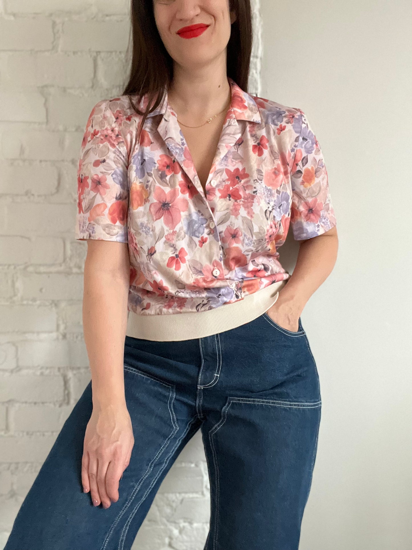 Vintage Floral Pastel Top - M