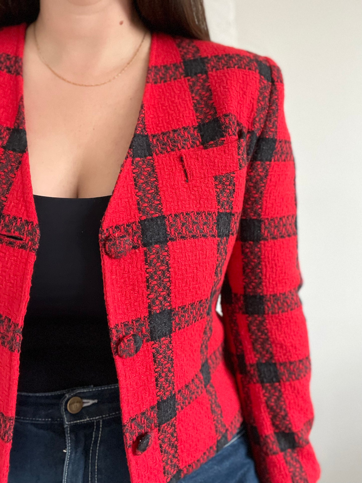 Black & Red Plaid Blazer - S