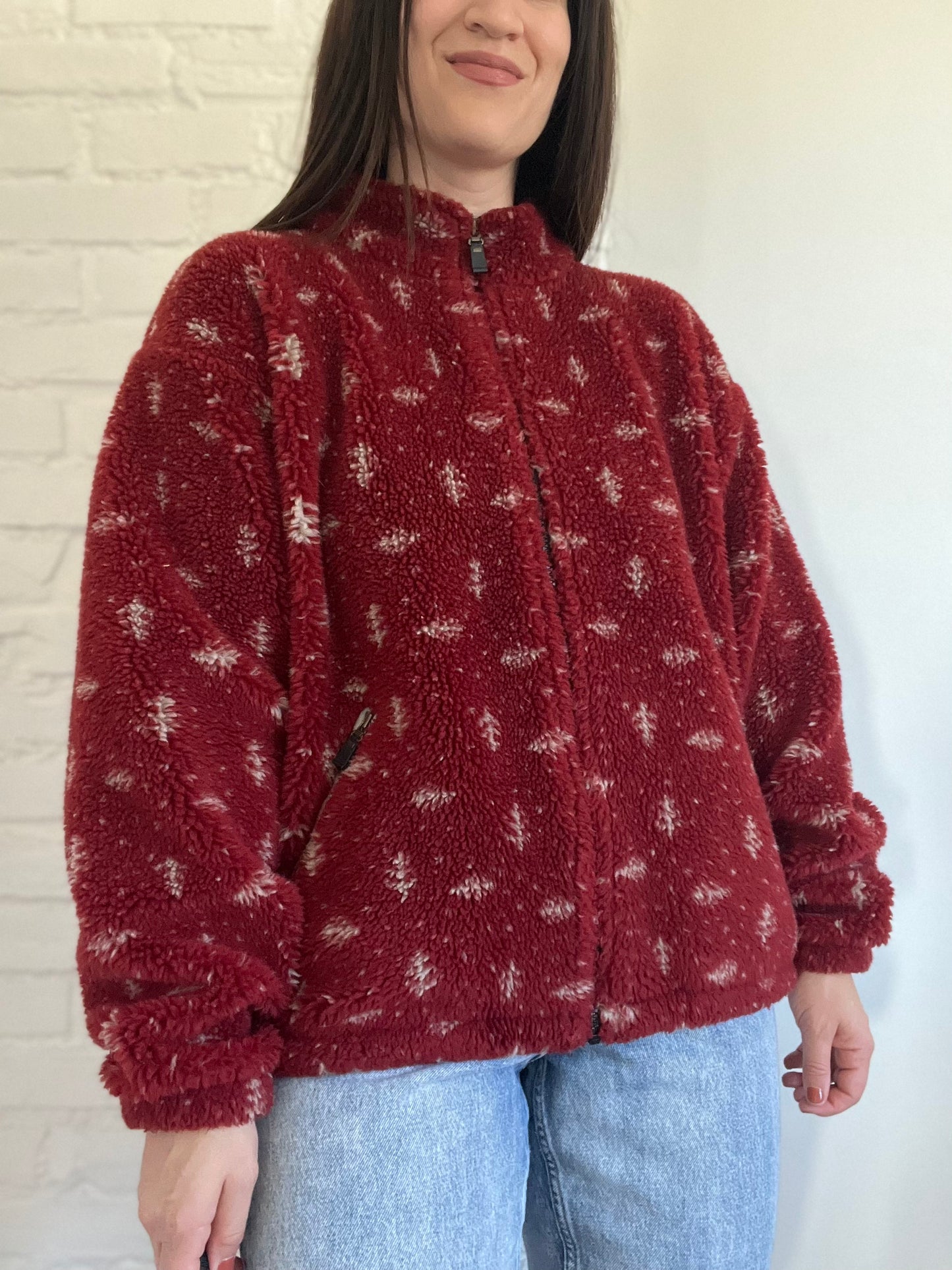 Red & White Fleece Sherpa Jacket - M/L