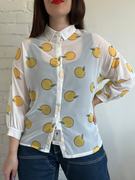 Sheer Lemon Button-Up Shirt - M