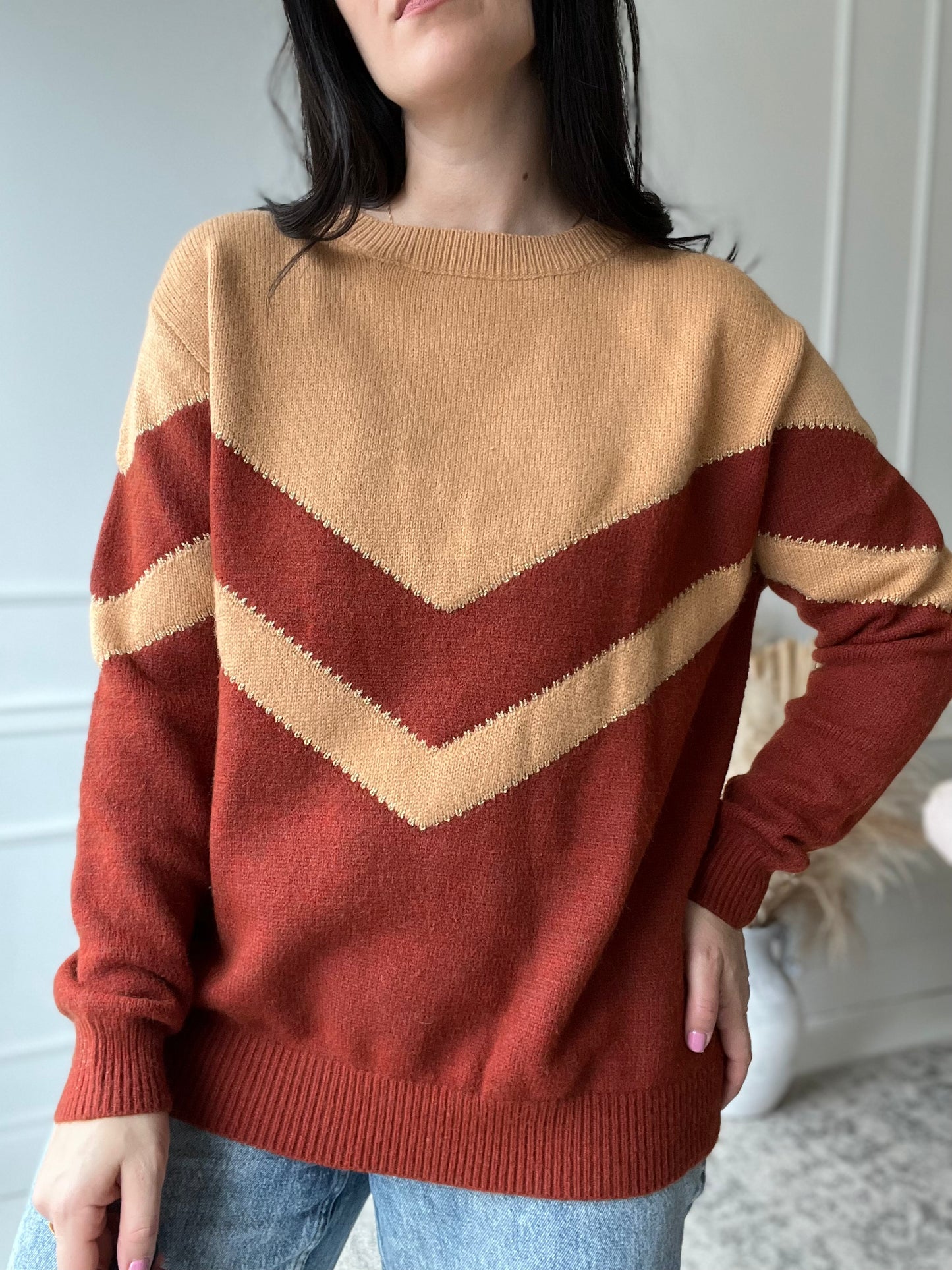 Burnt Neutrals Knit Sweater - Size XL