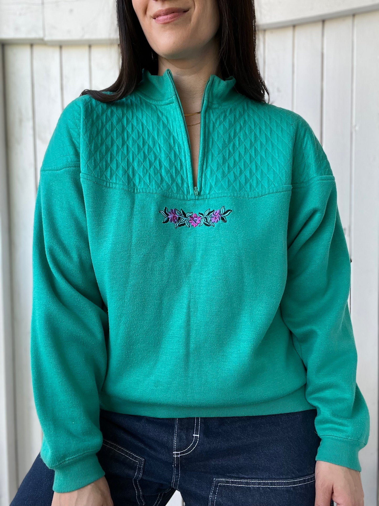 Turquoise Quilted Sweater - Size L