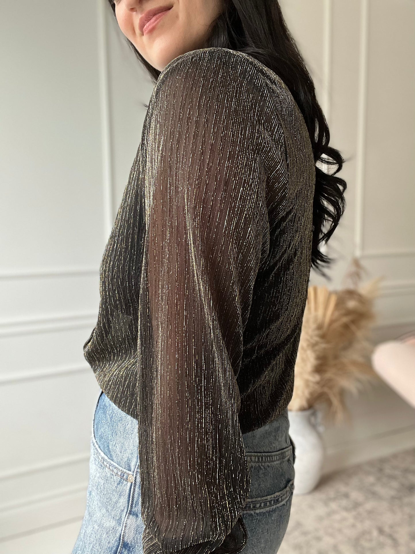 See-Through Metallic Black Shirt  - Size M