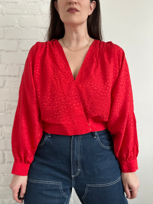 Red Polka Dot Jacquard Top - L
