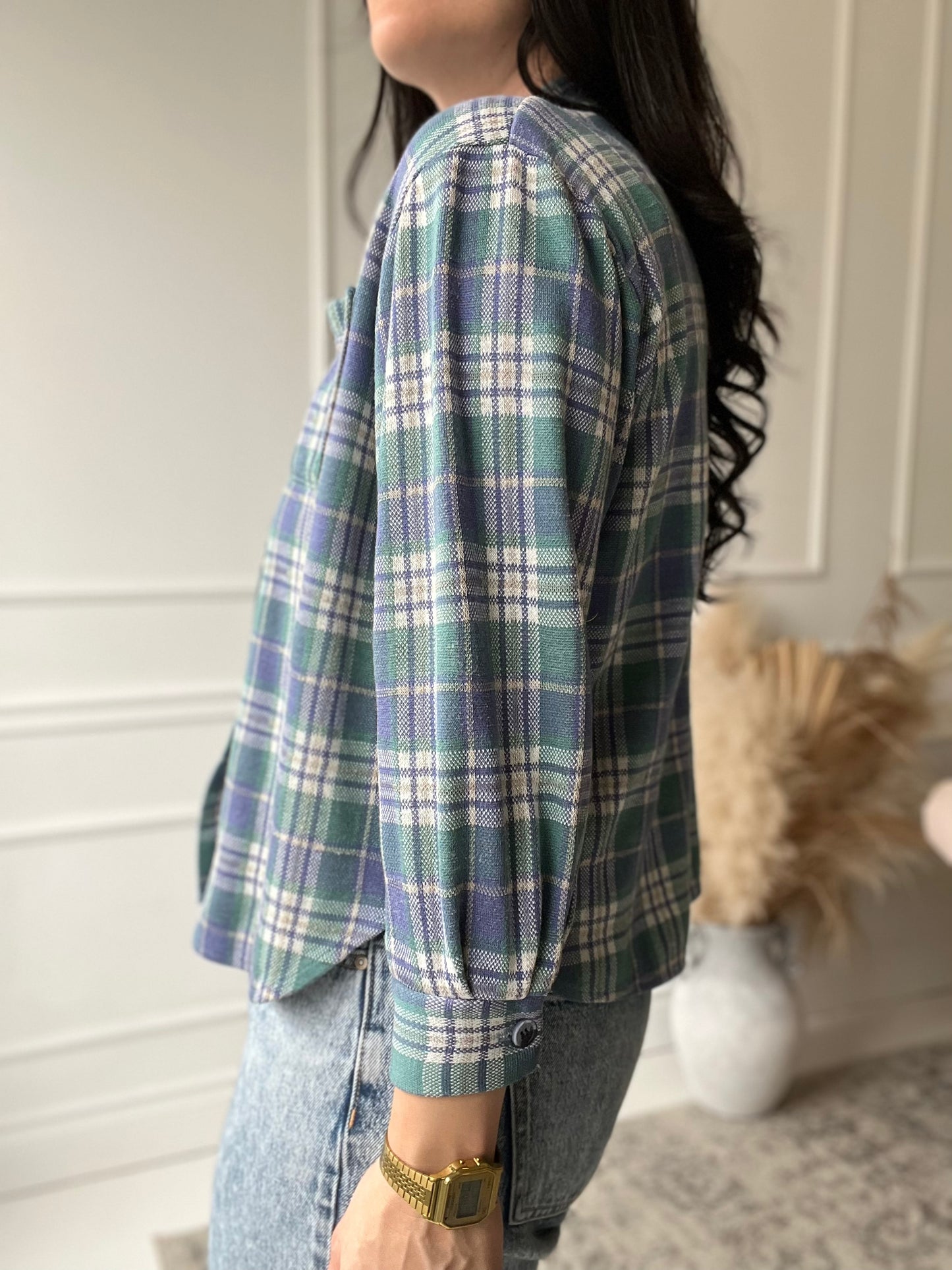 Lavender & Sage Plaid Top - Size M Petite