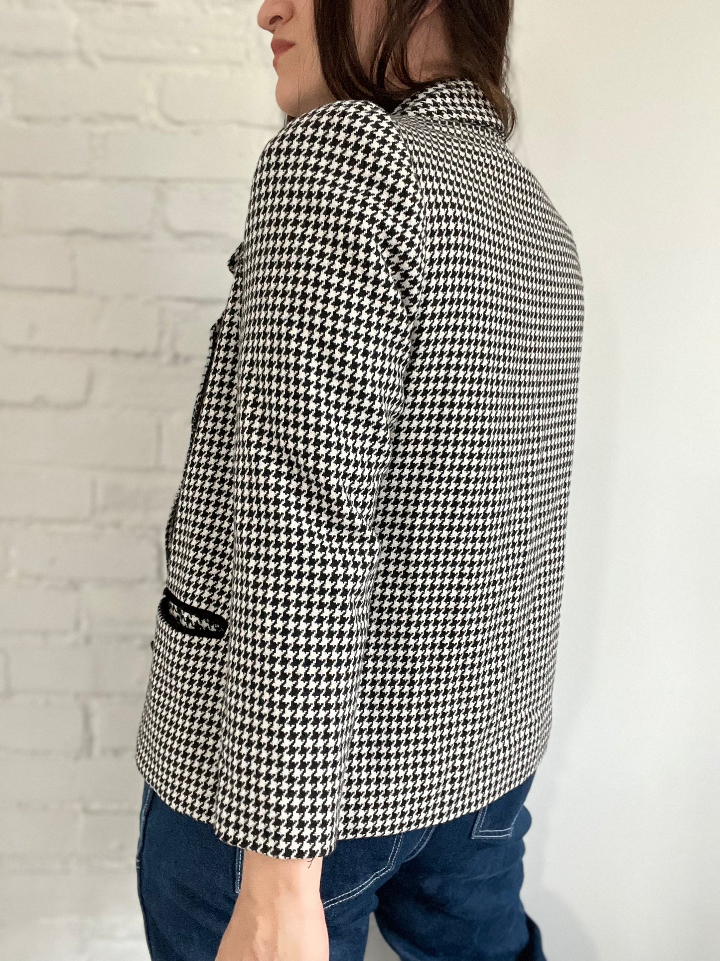 B&W Double Breasted Houndstooth Jacket - Size M