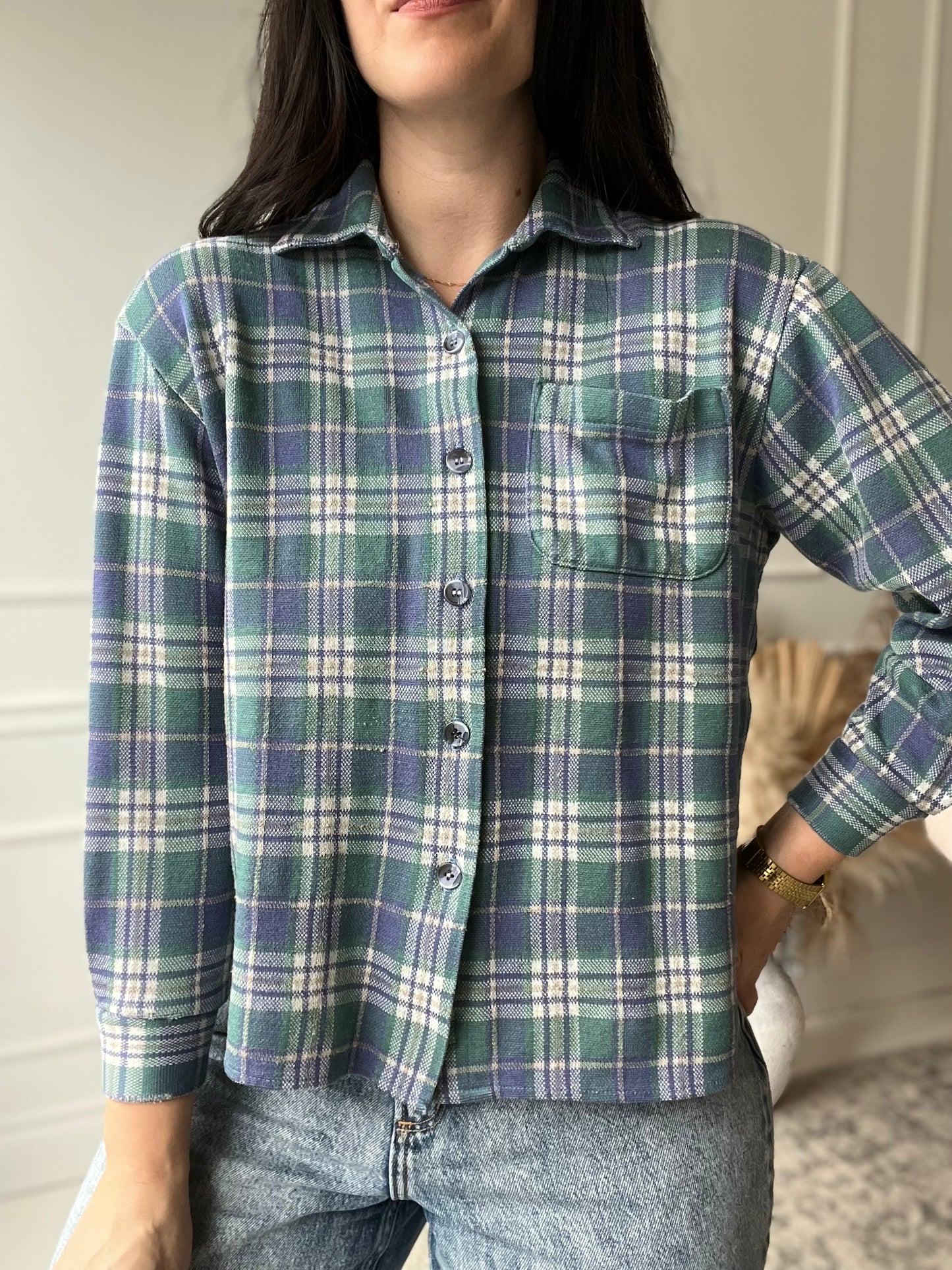Lavender & Sage Plaid Top - Size M Petite