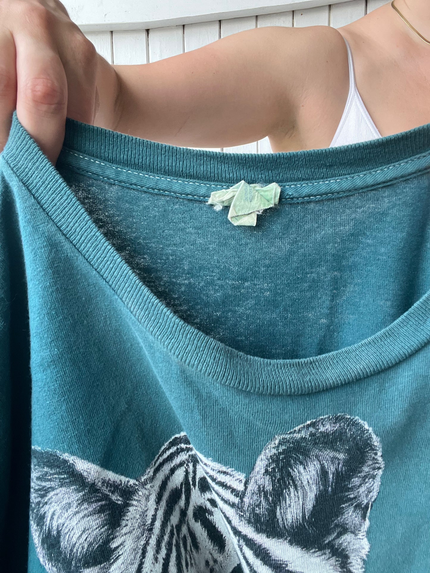 Turquoise White Tiger Tee - Size L