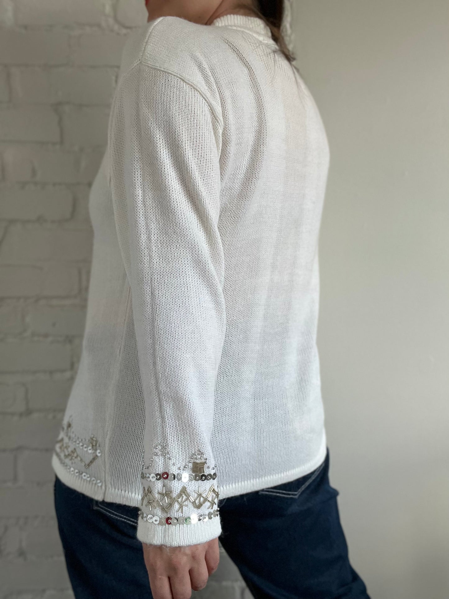Sequinned Holiday Knit Sweater - M