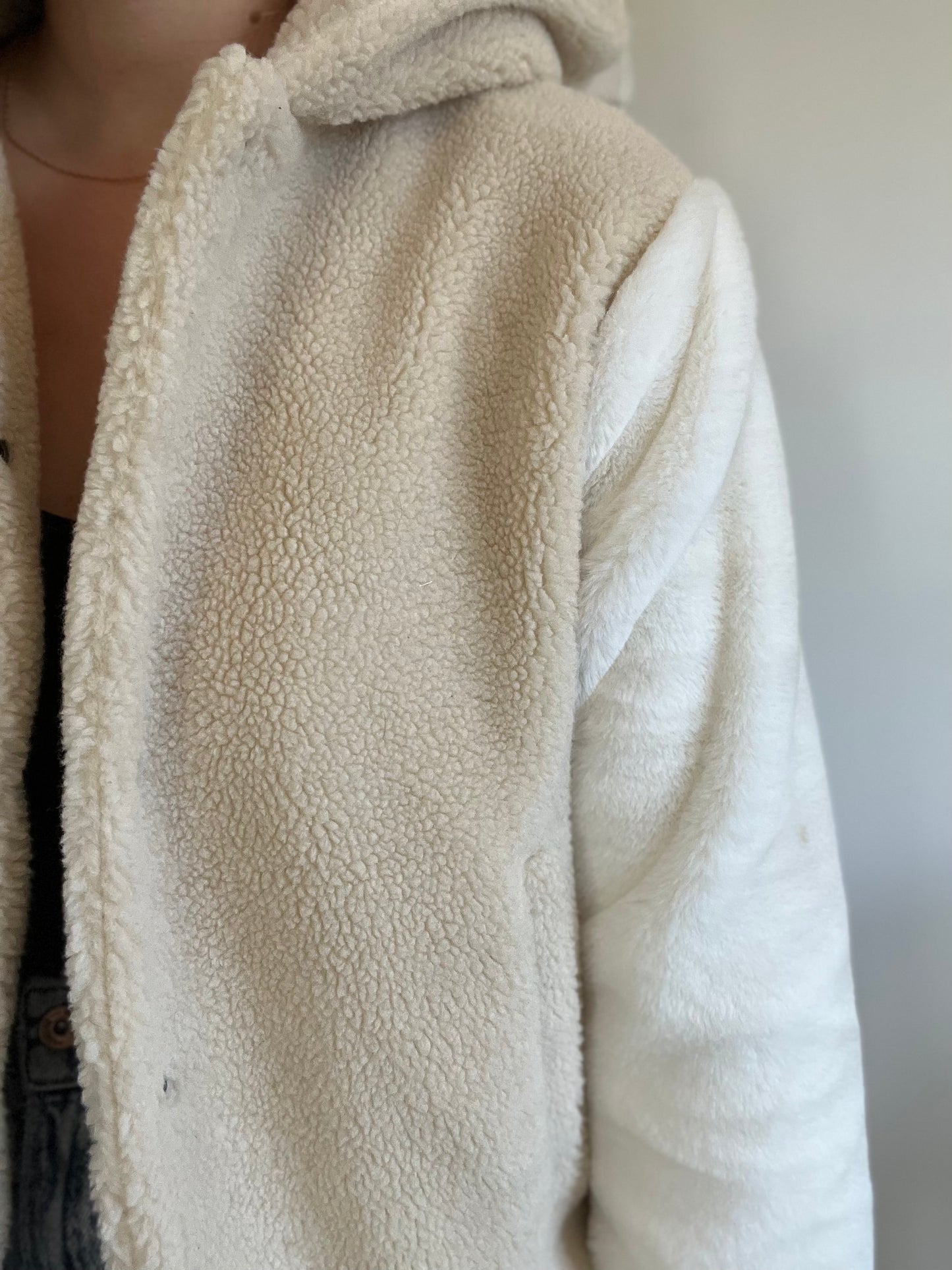 Sherpa & Faux White Fur Jacket - Size S/M