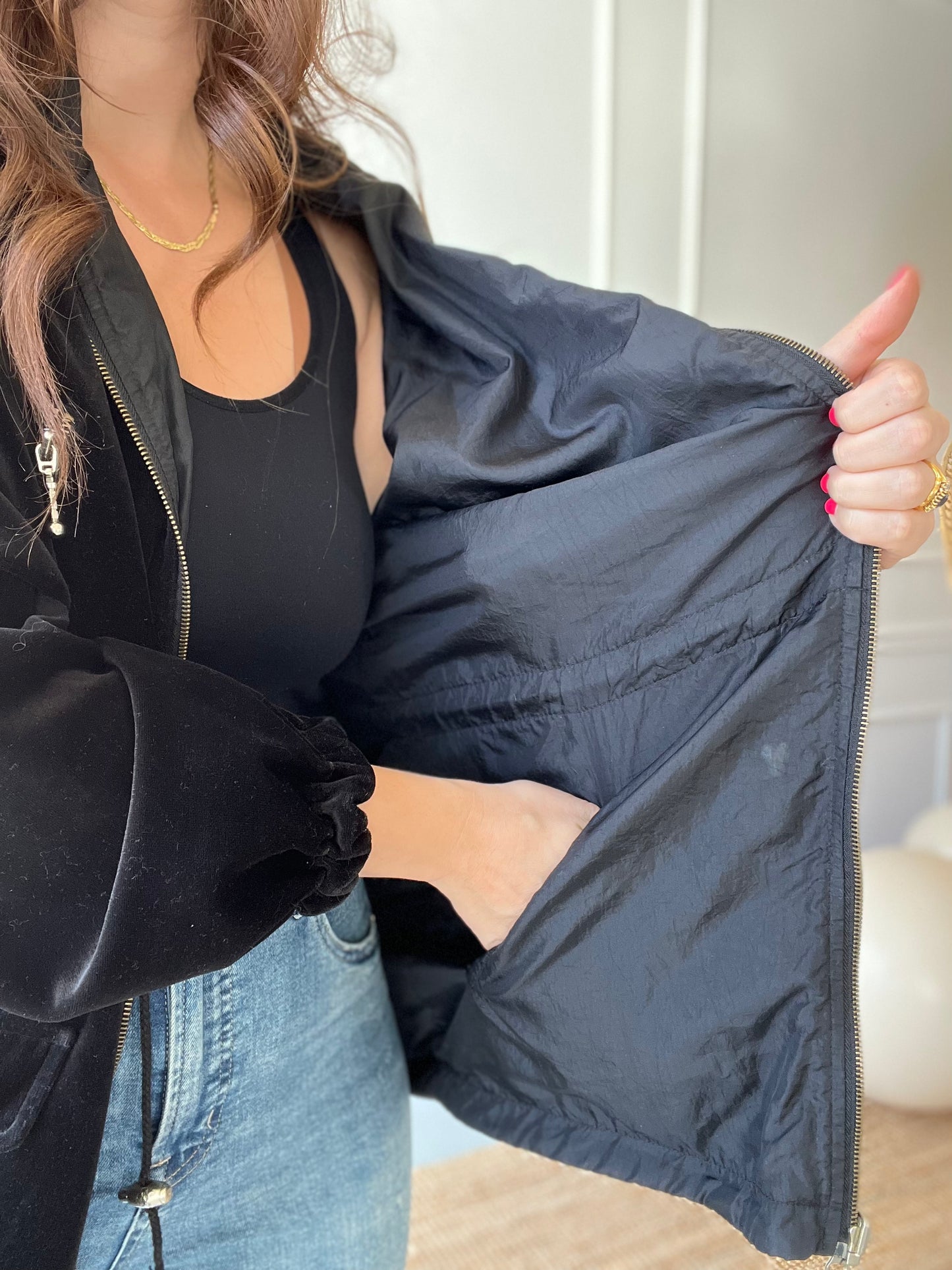 Black Velvet Track Jacket  - Size L