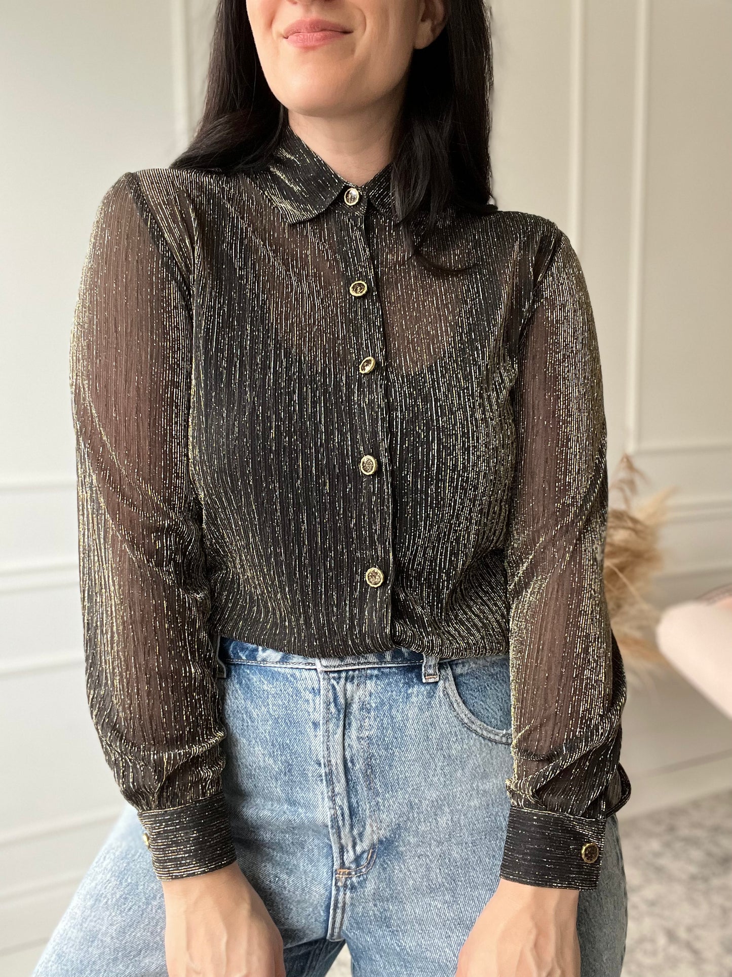 See-Through Metallic Black Shirt  - Size M