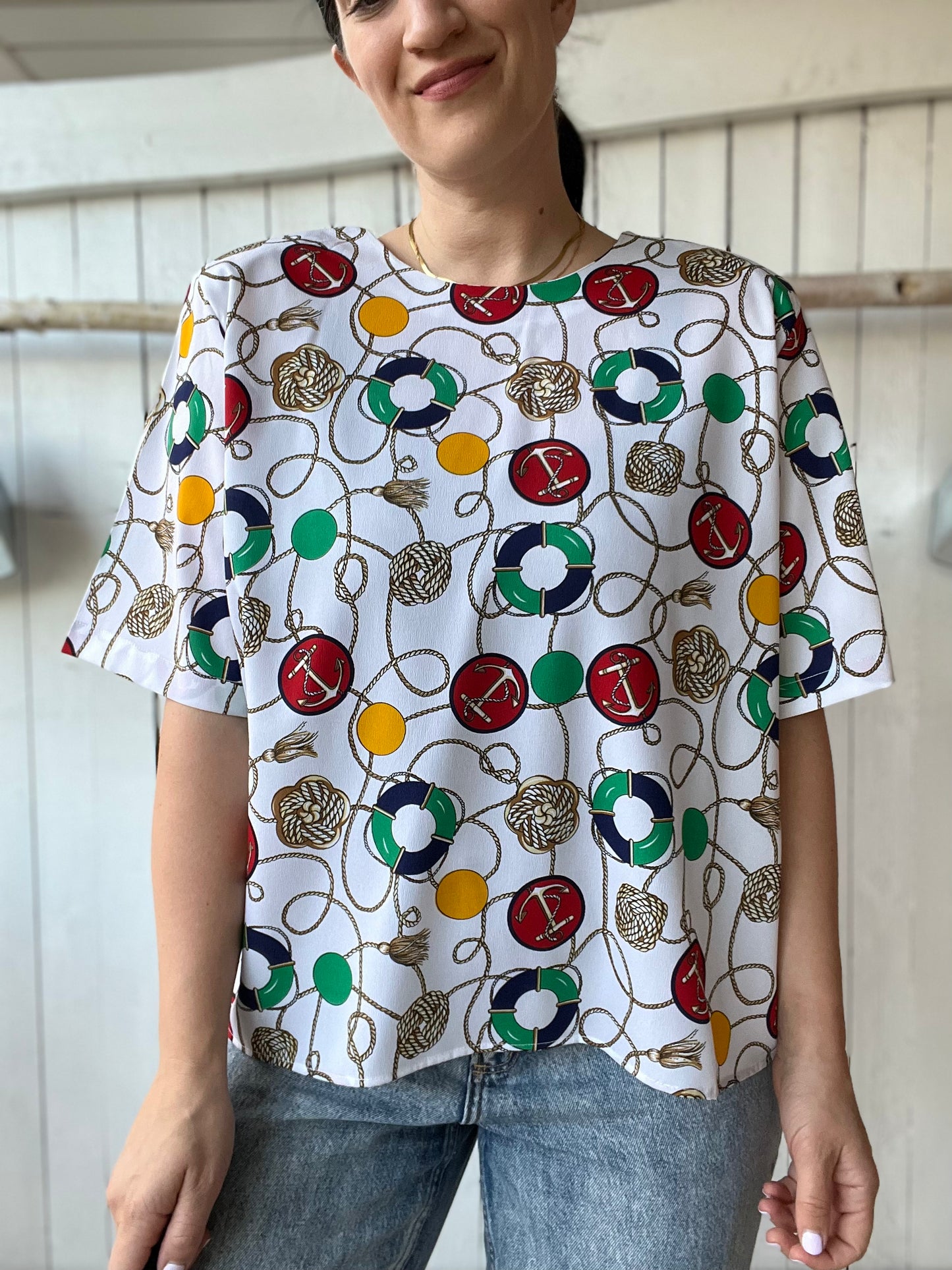 Nautical Short Sleeve Blouse - XL