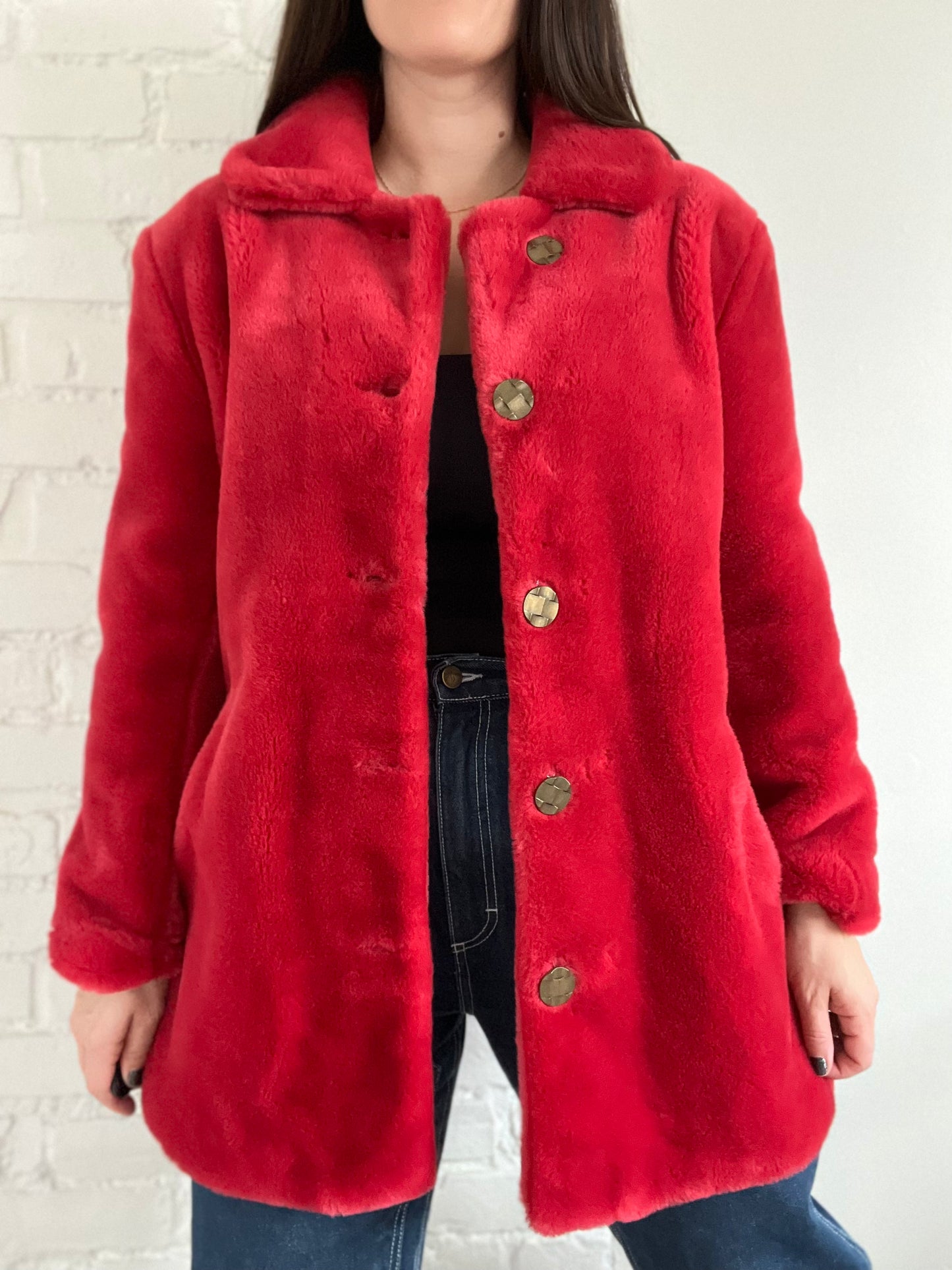 Faux Fur Cherry Red Jacket - M/L