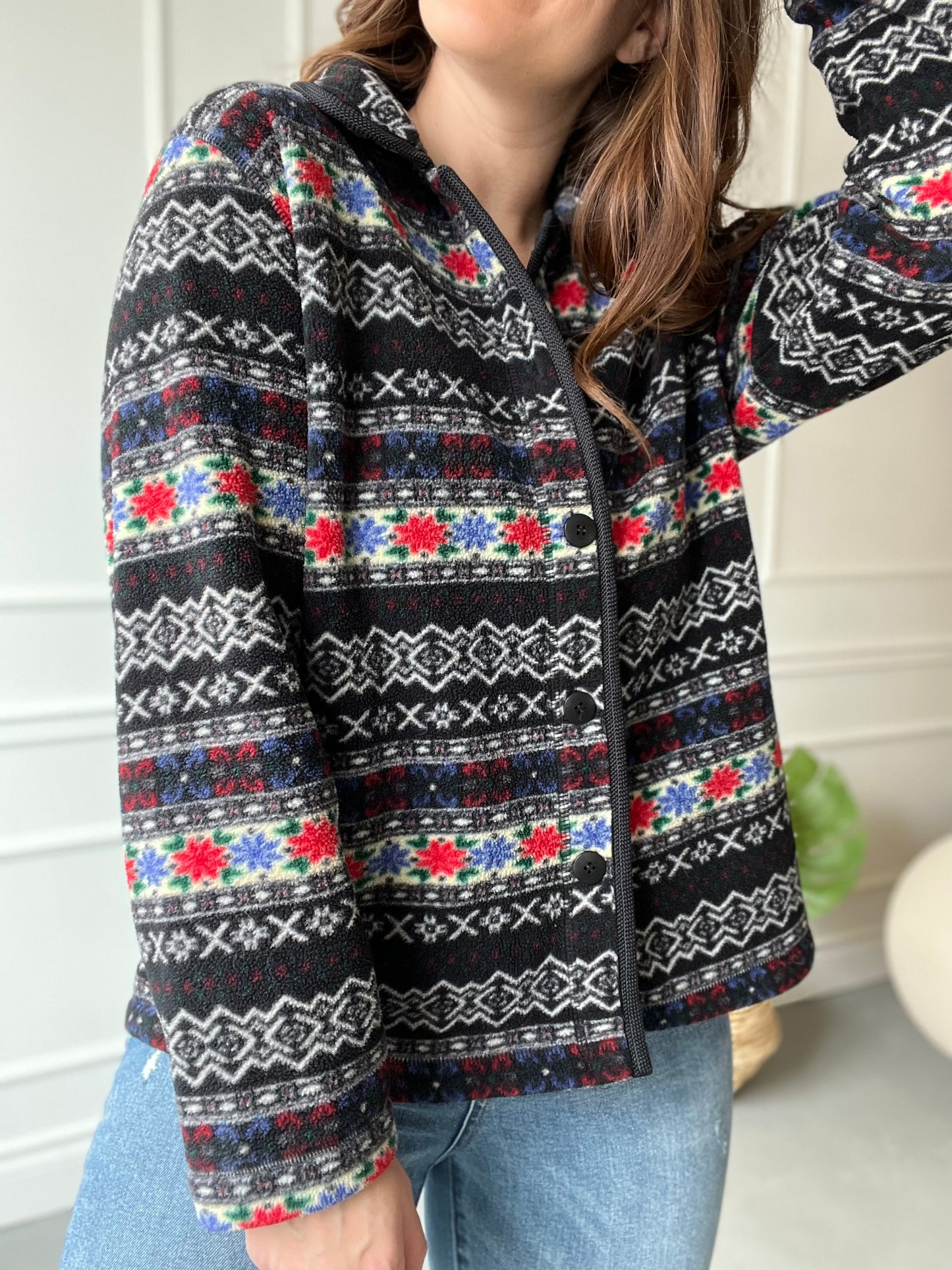 Abstract Vintage Floral Fleece - Size L