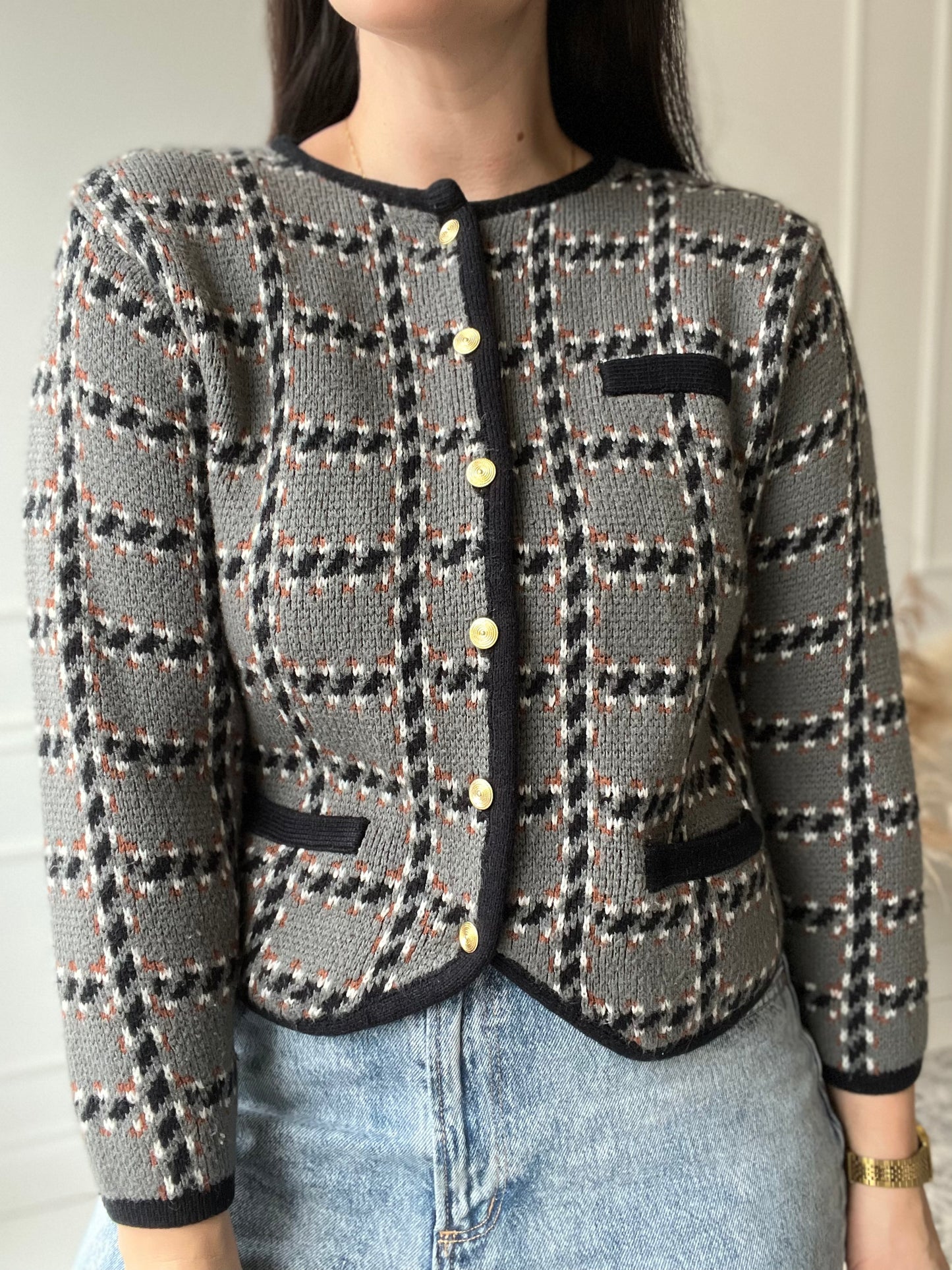 Plaid Vintage Knit Sweater - Size M