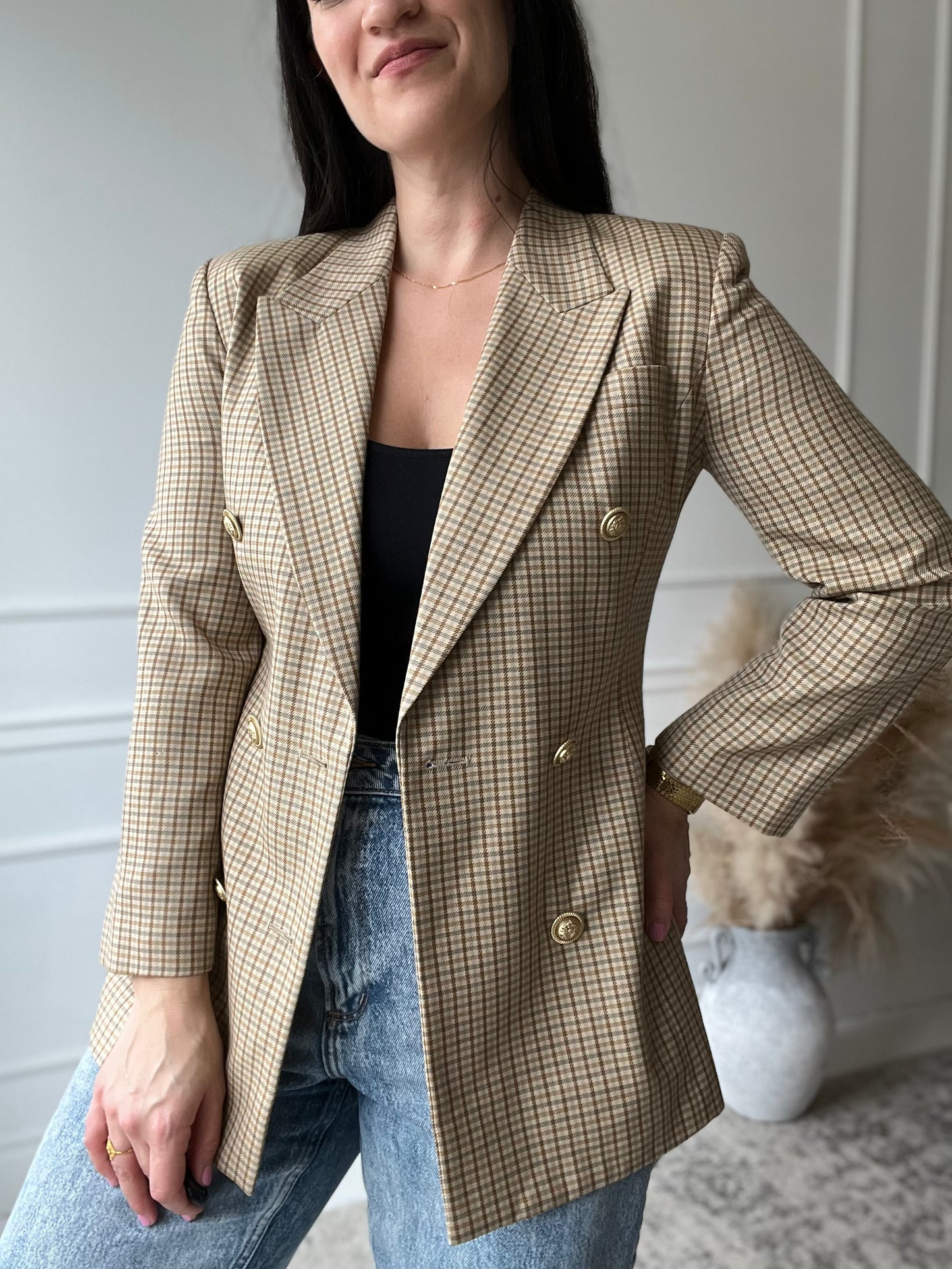 Golden Check Blazer - M