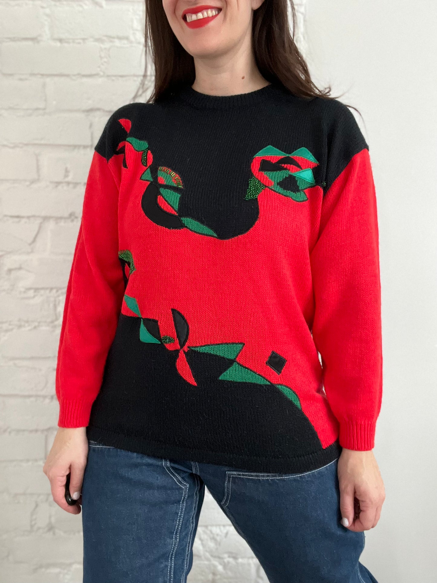 Festive Abstract Knit Sweater - M