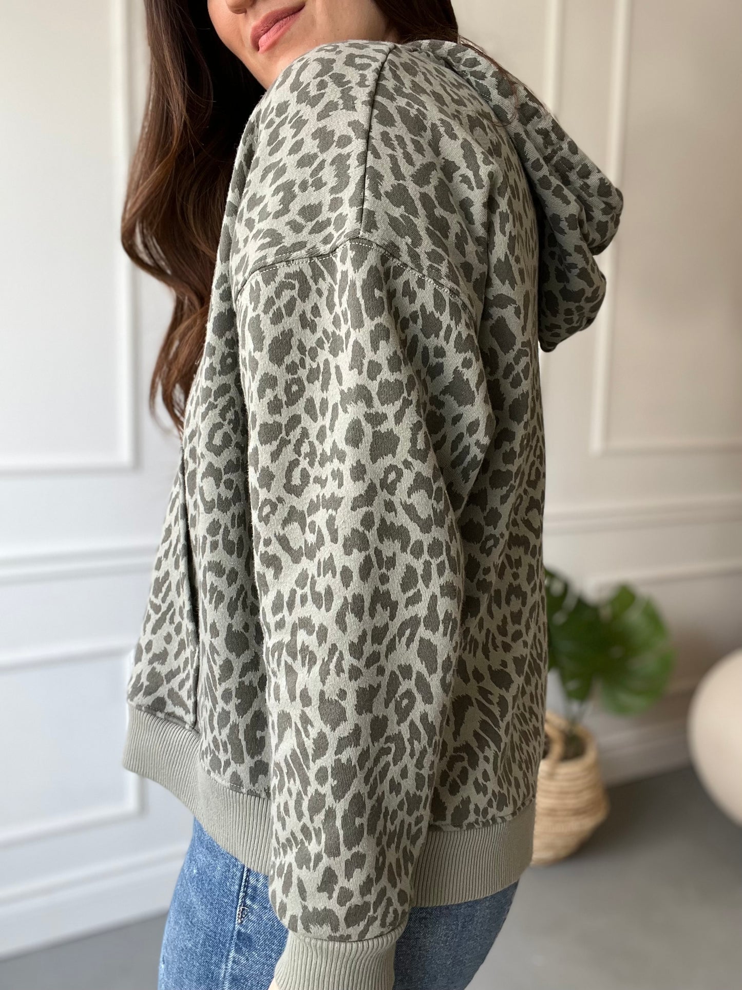 Olive Green Leopard Pullover - Size S/M