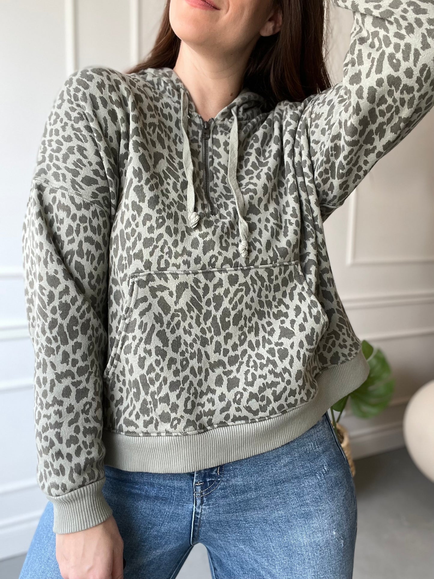 Olive Green Leopard Pullover - Size S/M