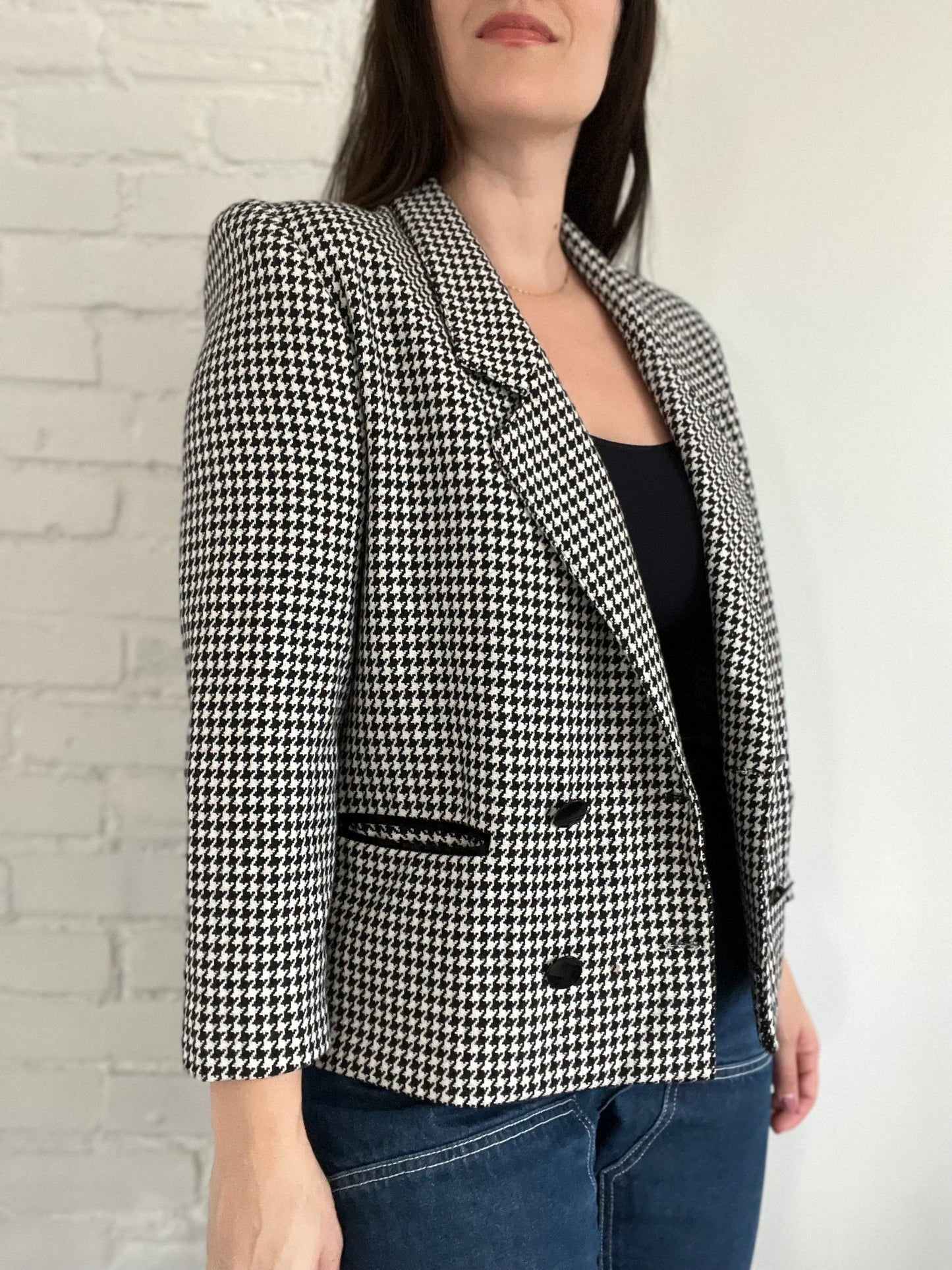 B&W Double Breasted Houndstooth Jacket - Size M