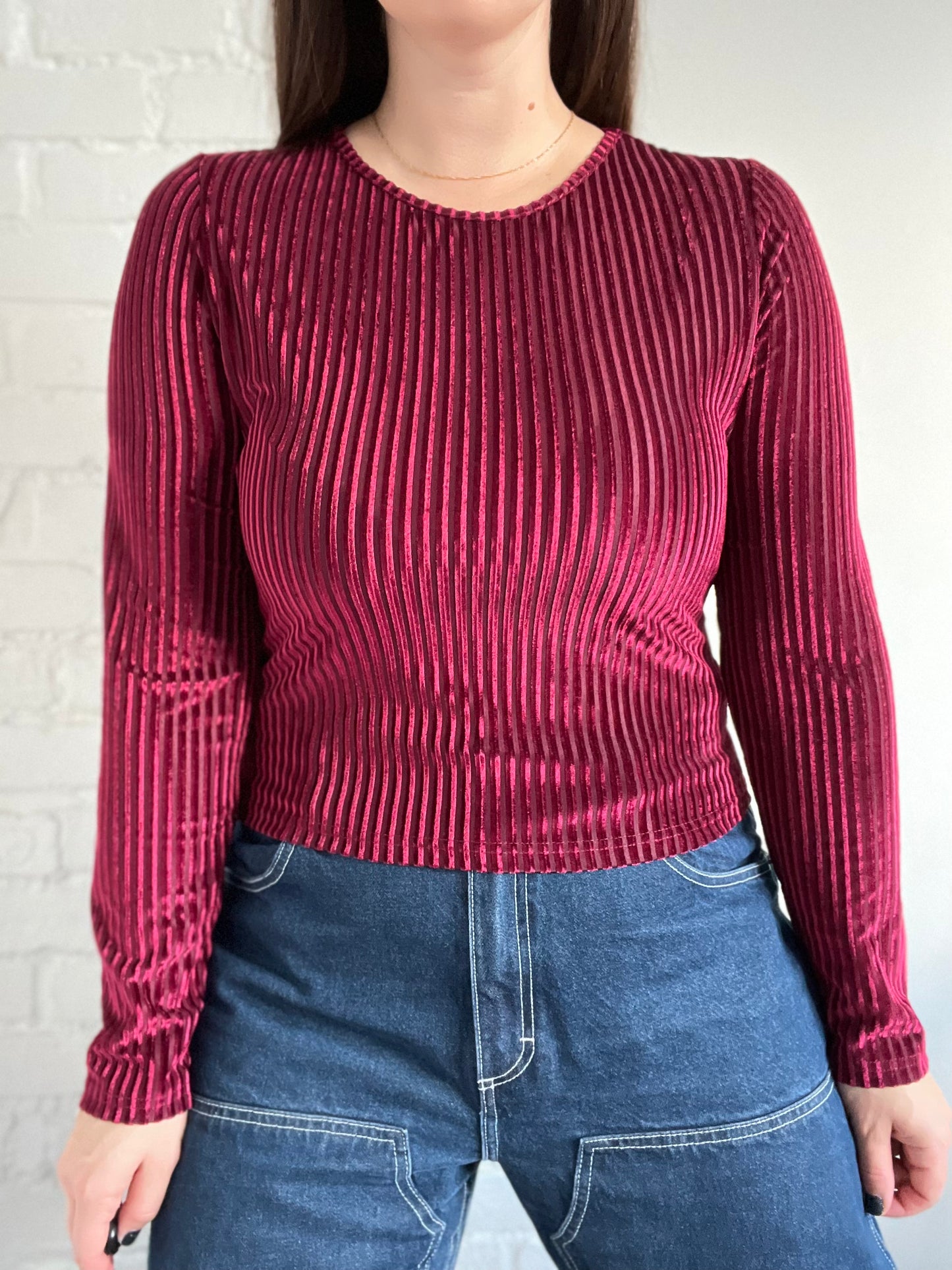 Ribbed Velvet Burgundy Top - S