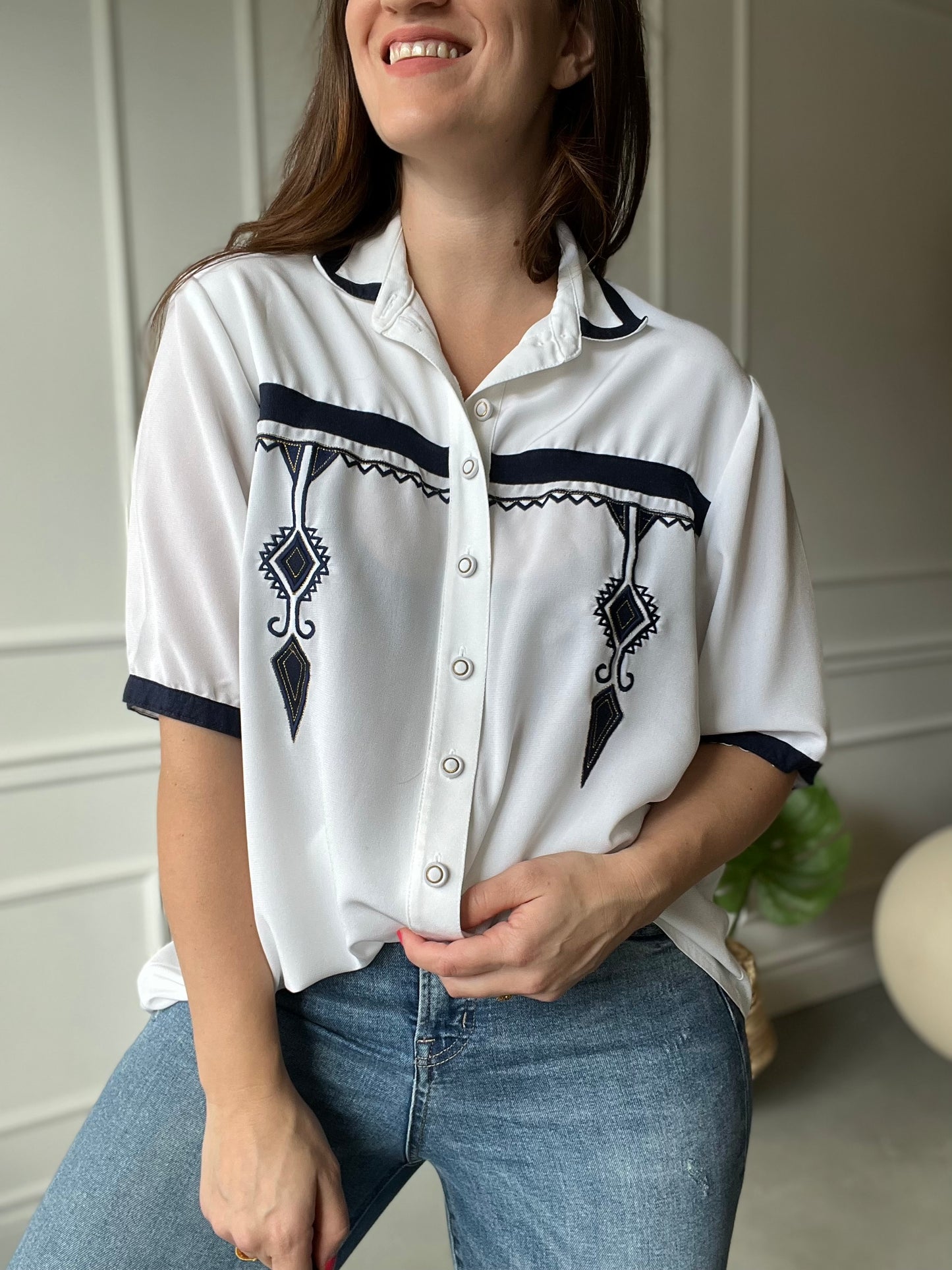 Geometrical Embroidered Button-Up - Size XL/XXL
