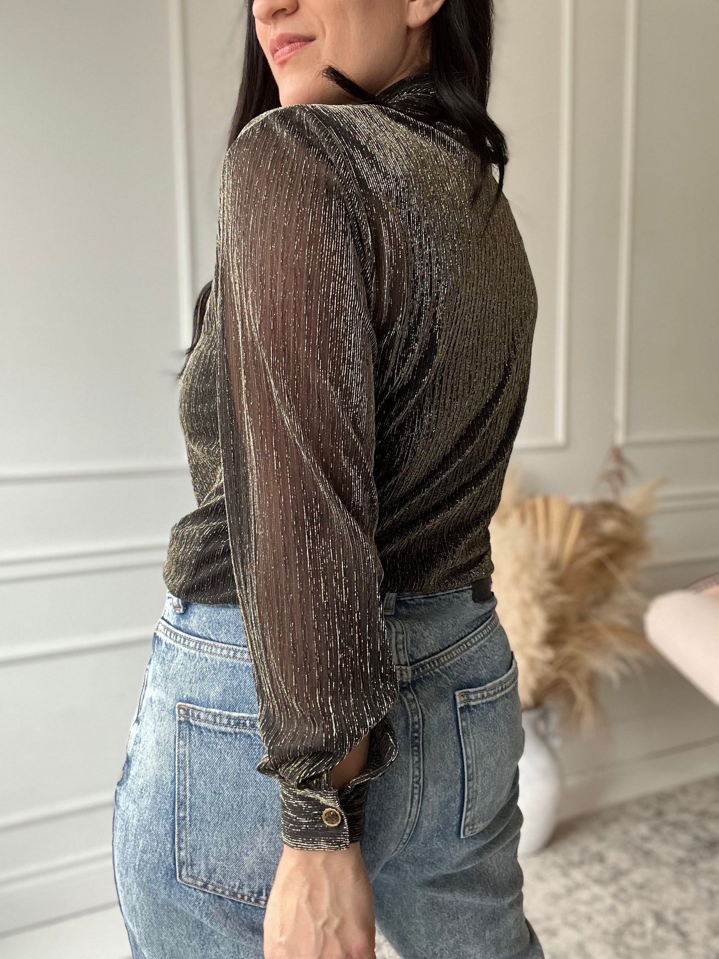 See-Through Metallic Black Shirt  - Size M