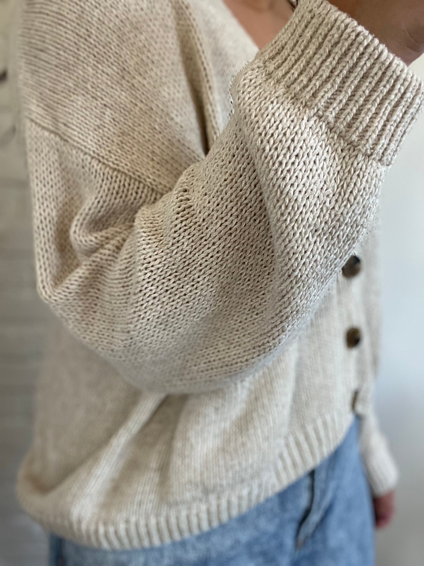 Relaxed Oatmeal Knit Cardigan - Size M
