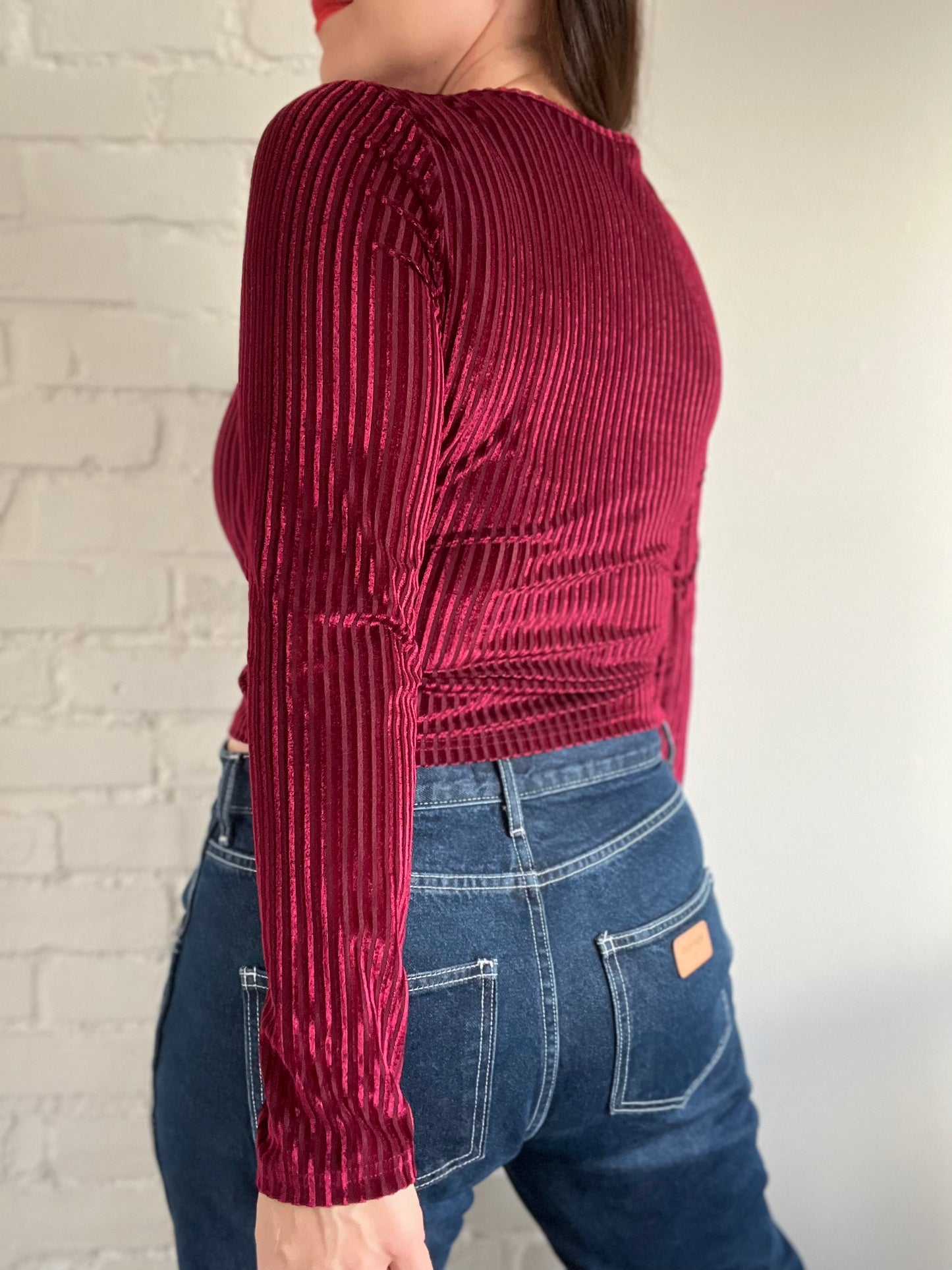 Ribbed Velvet Burgundy Top - S