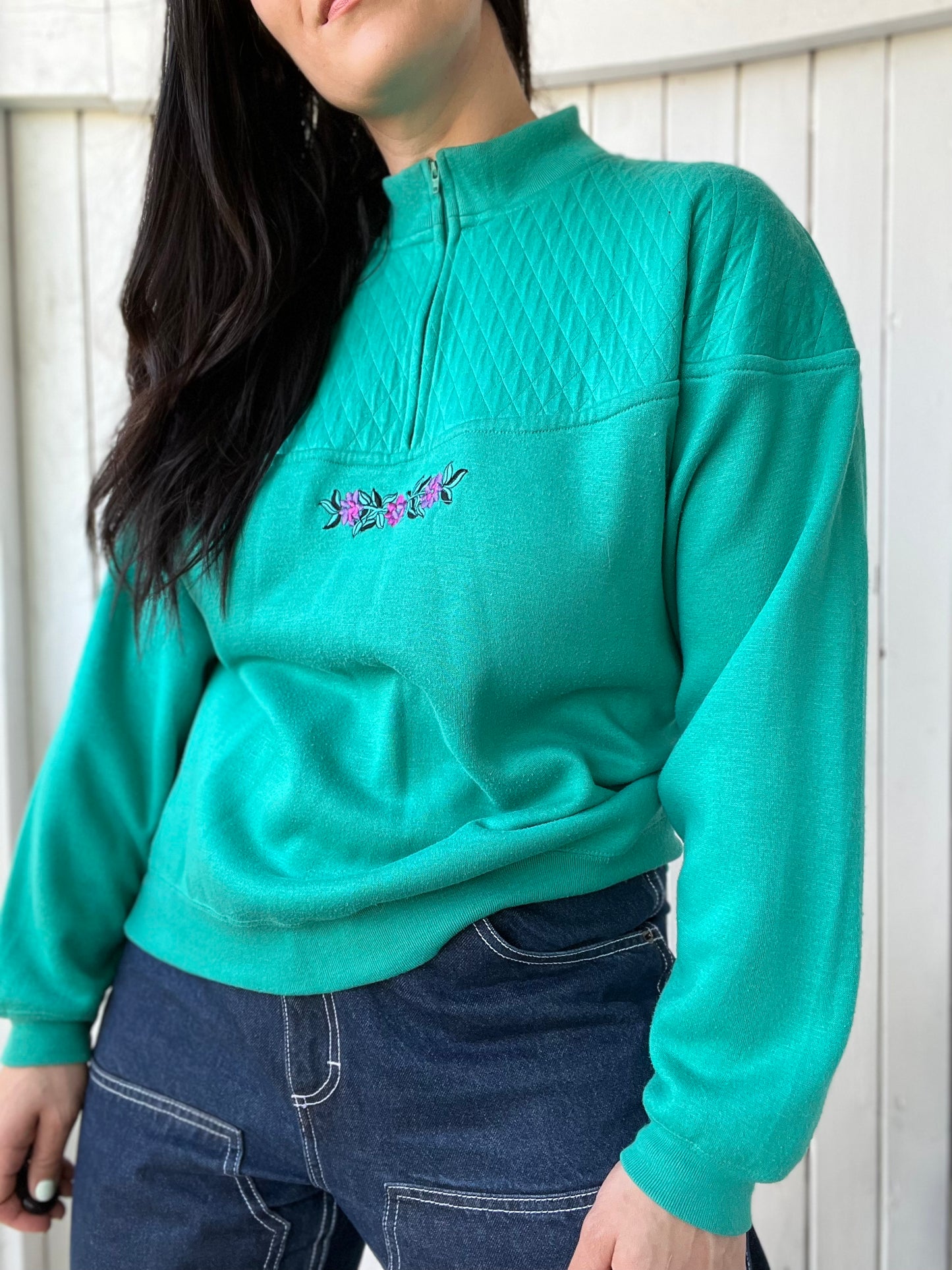 Turquoise Quilted Sweater - Size L