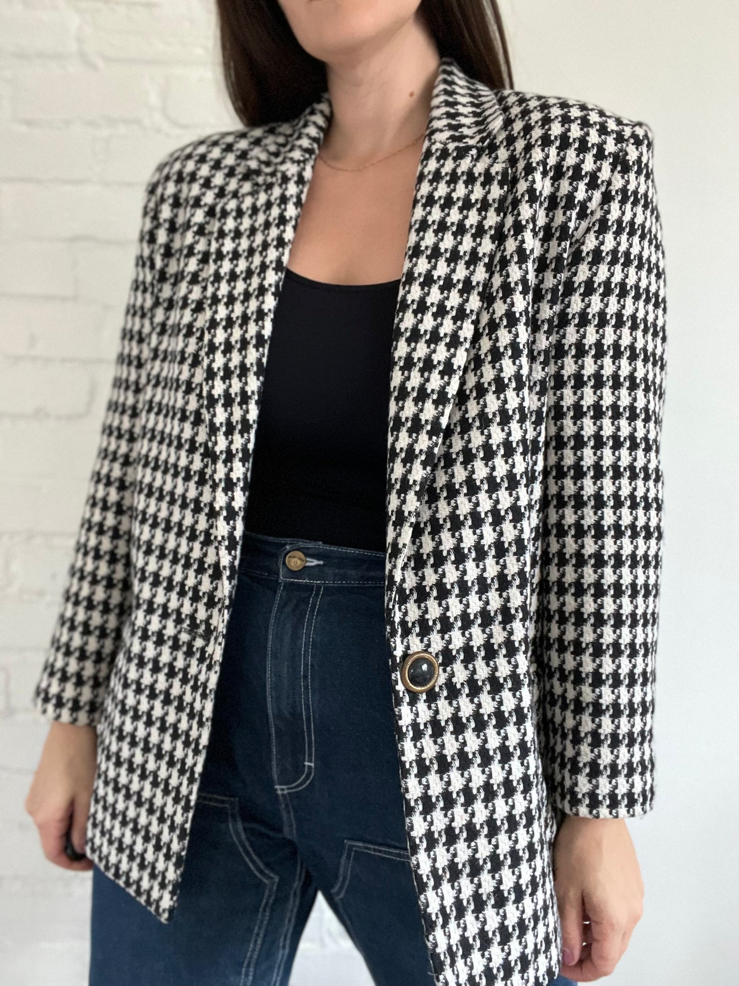B&W Houndstooth Vintage Blazer  - Size L