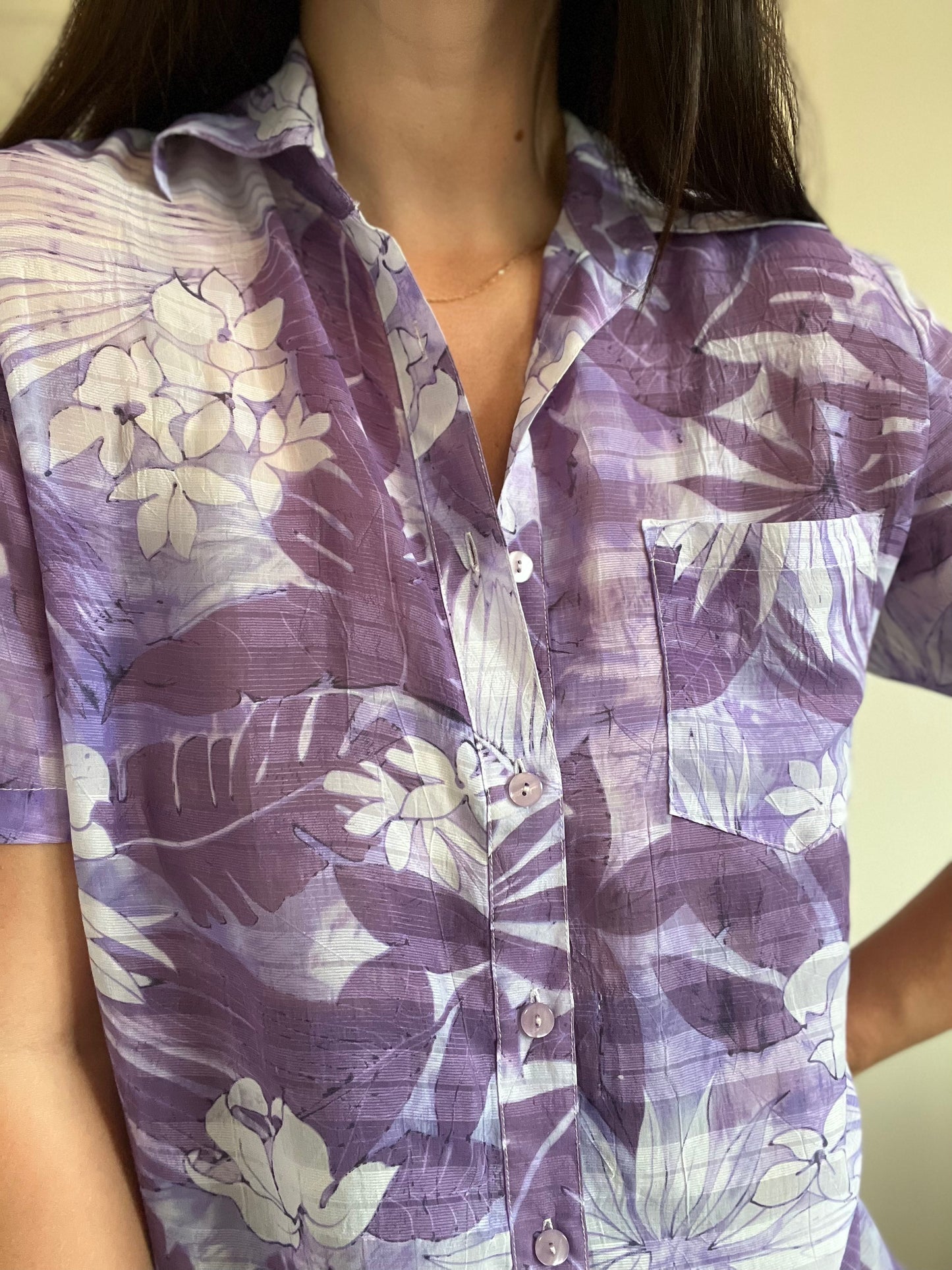 Lavender Floral Shirt - Size L