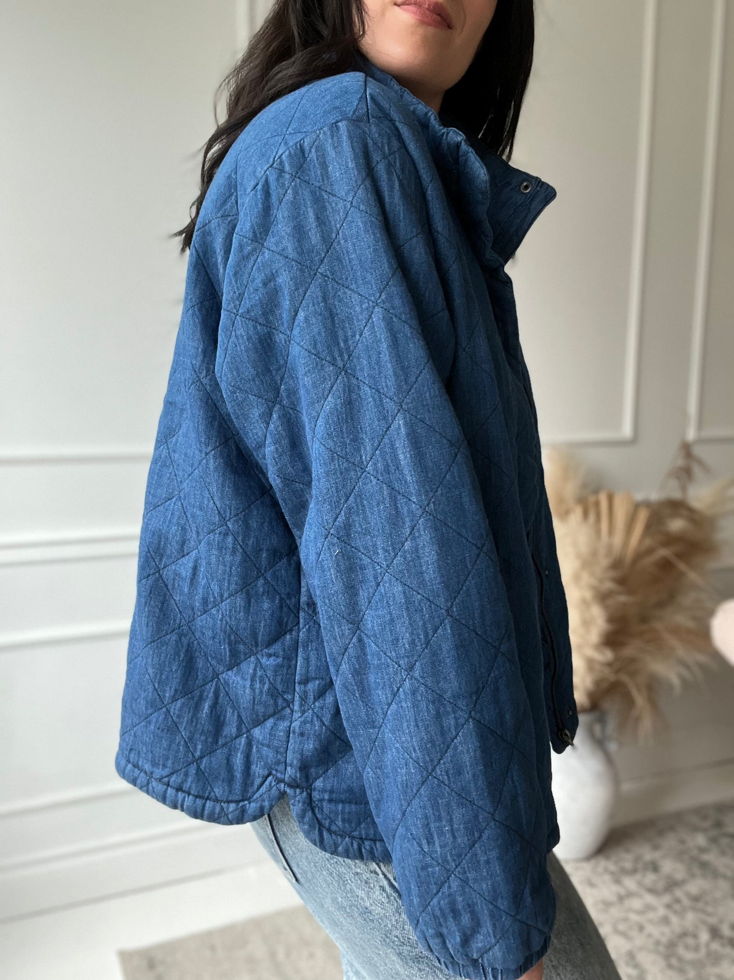 Chambray Quilted Puffer Jacket - Size XL