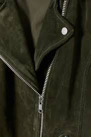 Army Green 100% Leather Suede Moto Jacket - Size 4