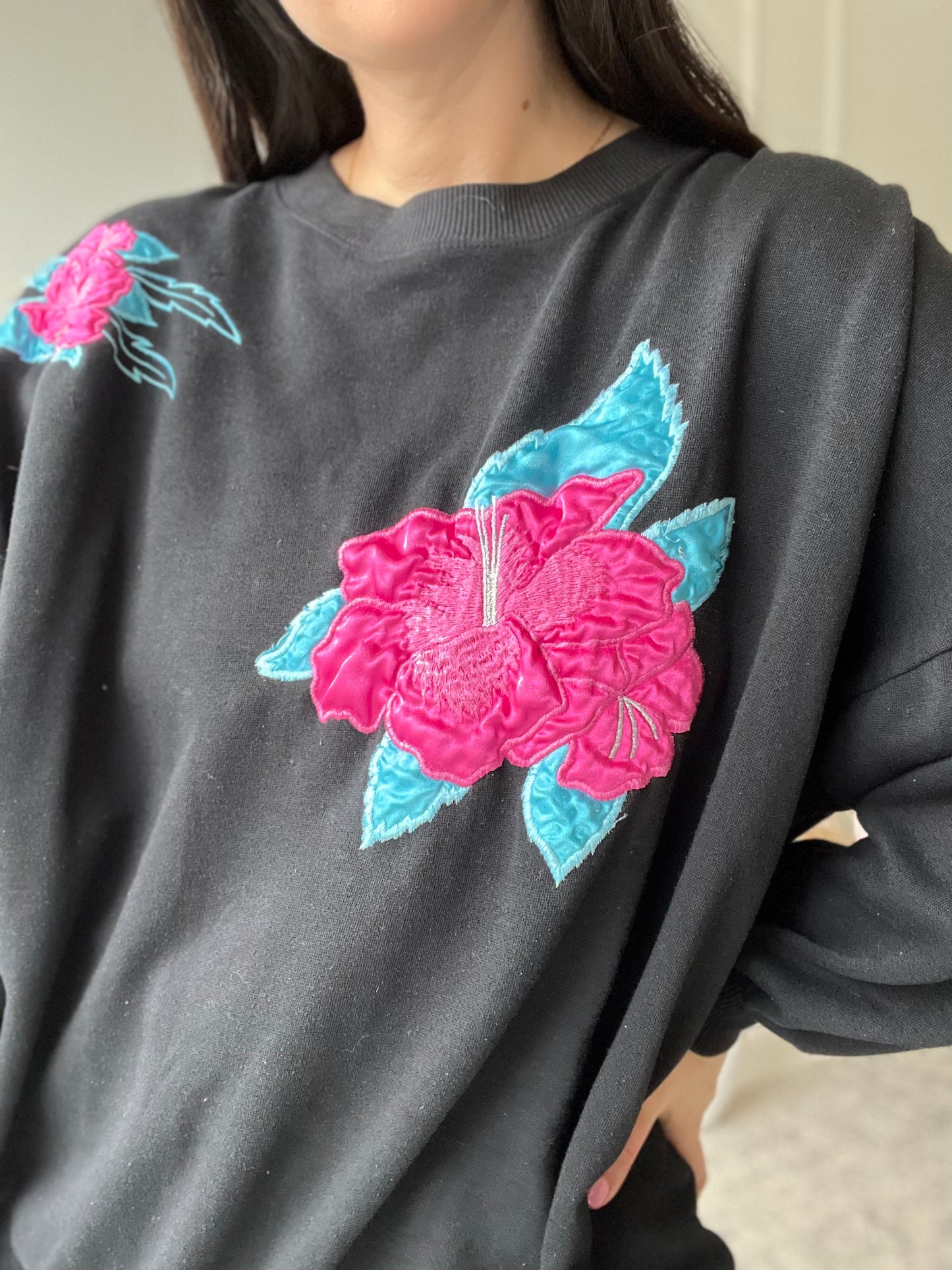 Satin Pink Tropical Flower Sweater - Size XXL