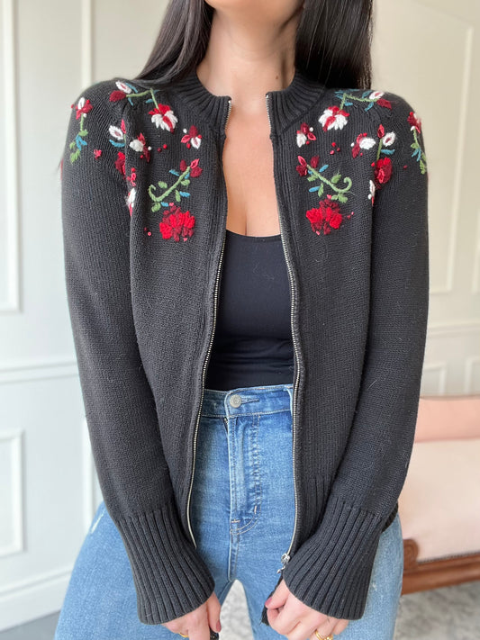 Vintage Floral Knit Cardigan - Size L
