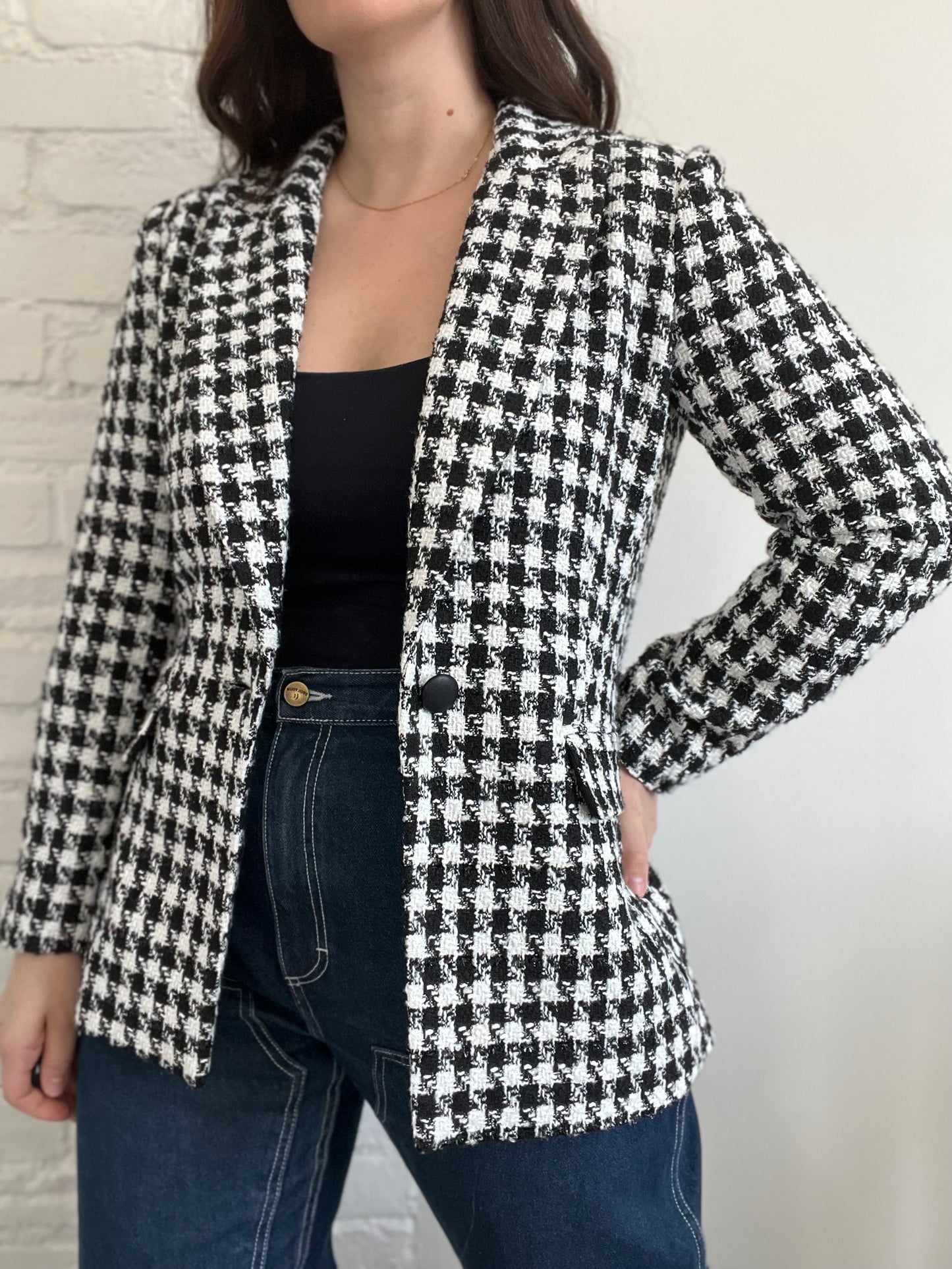 Houndstooth Tweed Blazer - M (Oversized)