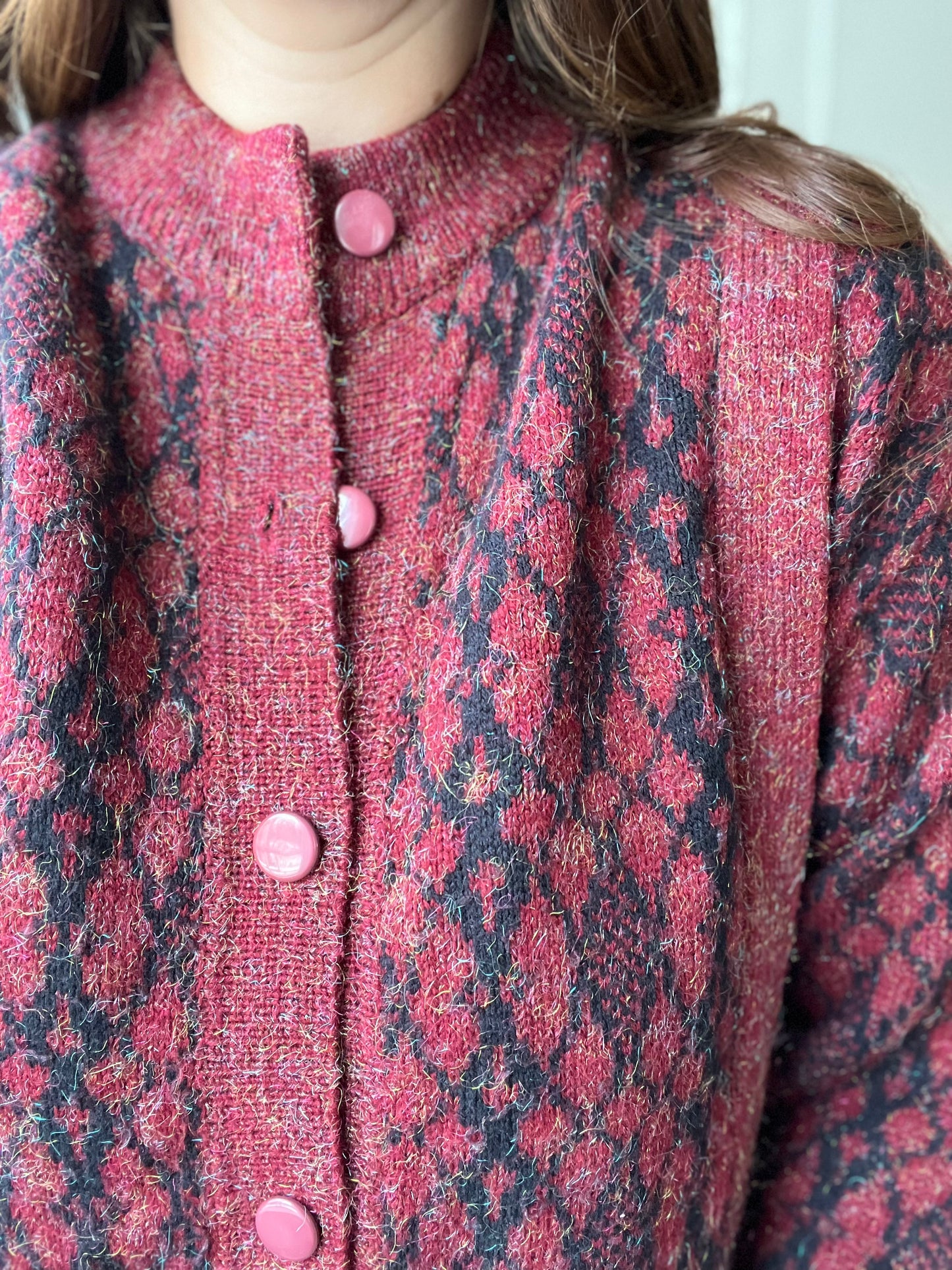 Red and Black Giraffe Tinsel Sweater - Size S/M