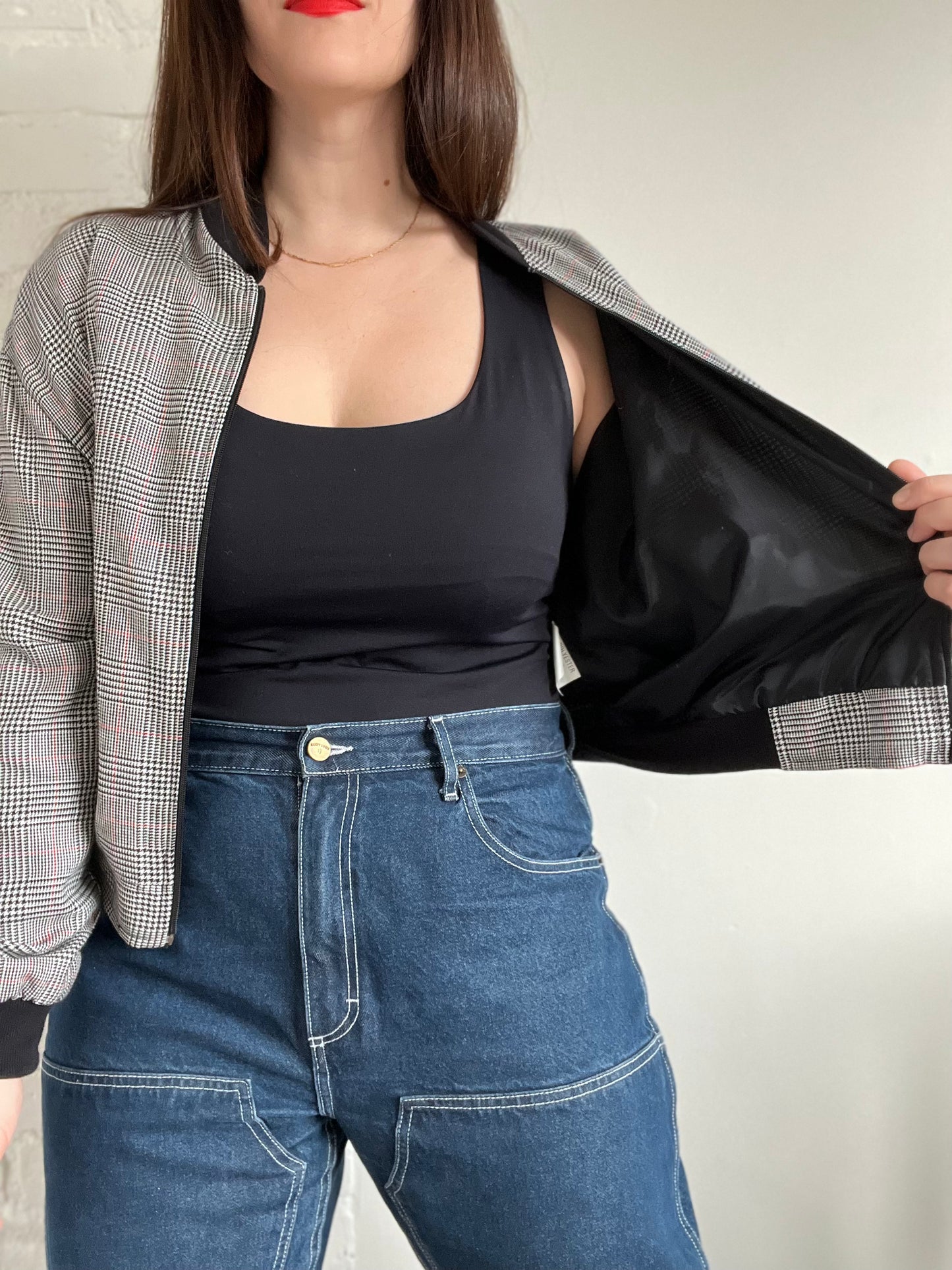 Houndstooth Bomber Jacket - M