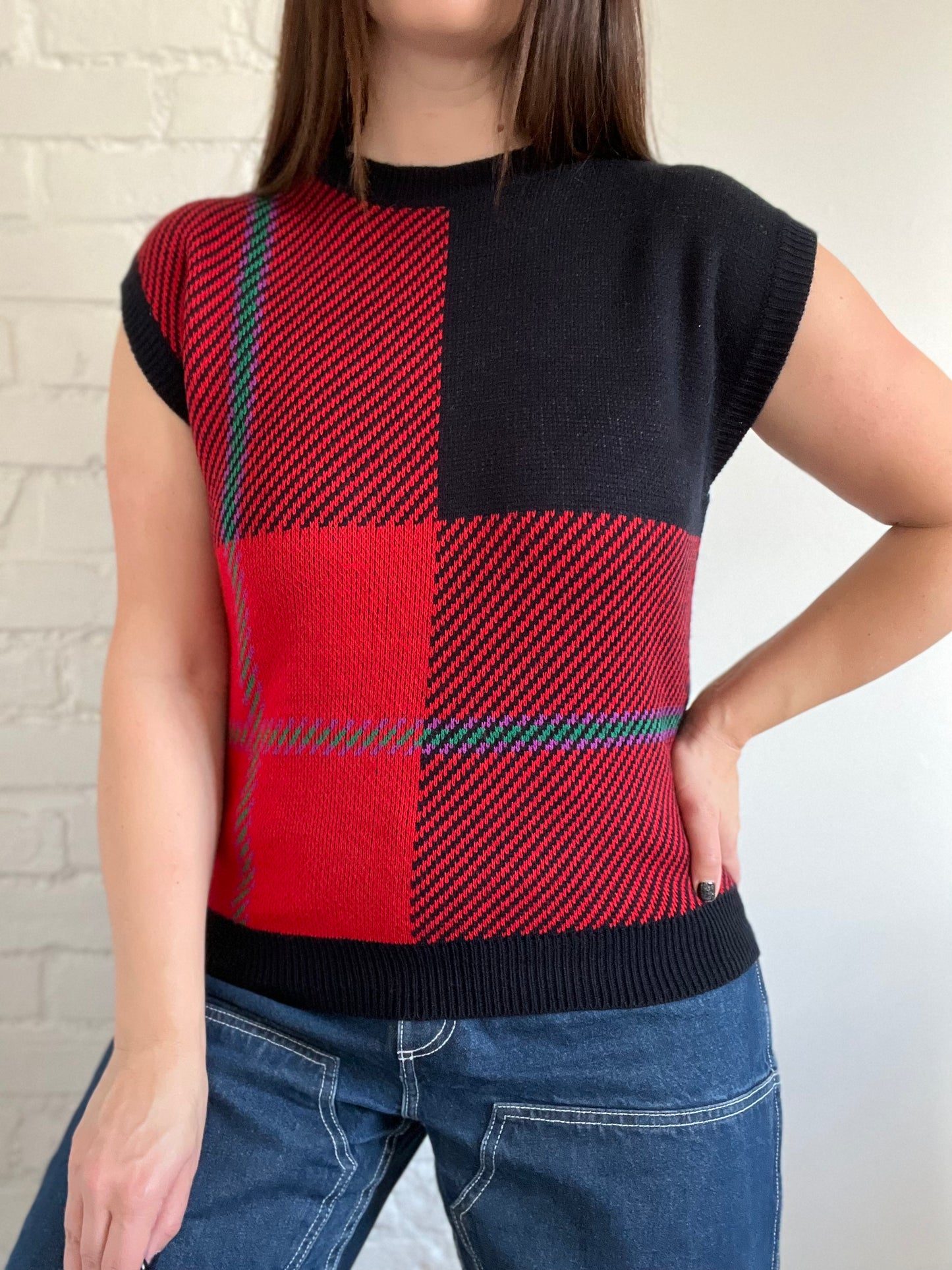 Plaid Knit Sleeveless Top - Size M