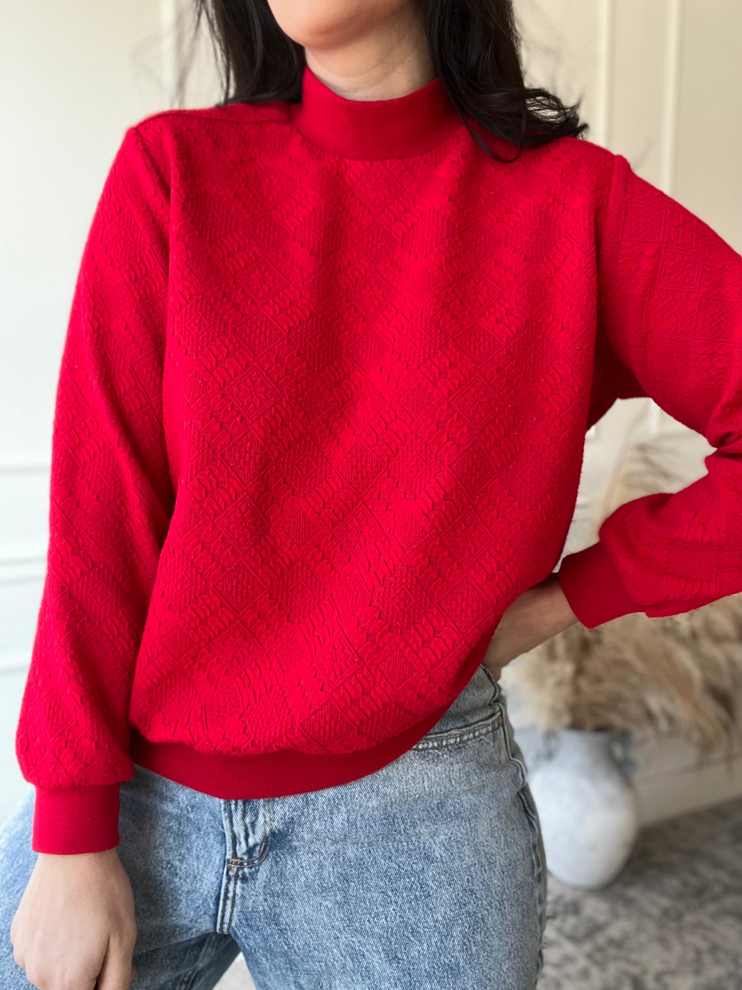 Textured Red Sweater - Size L