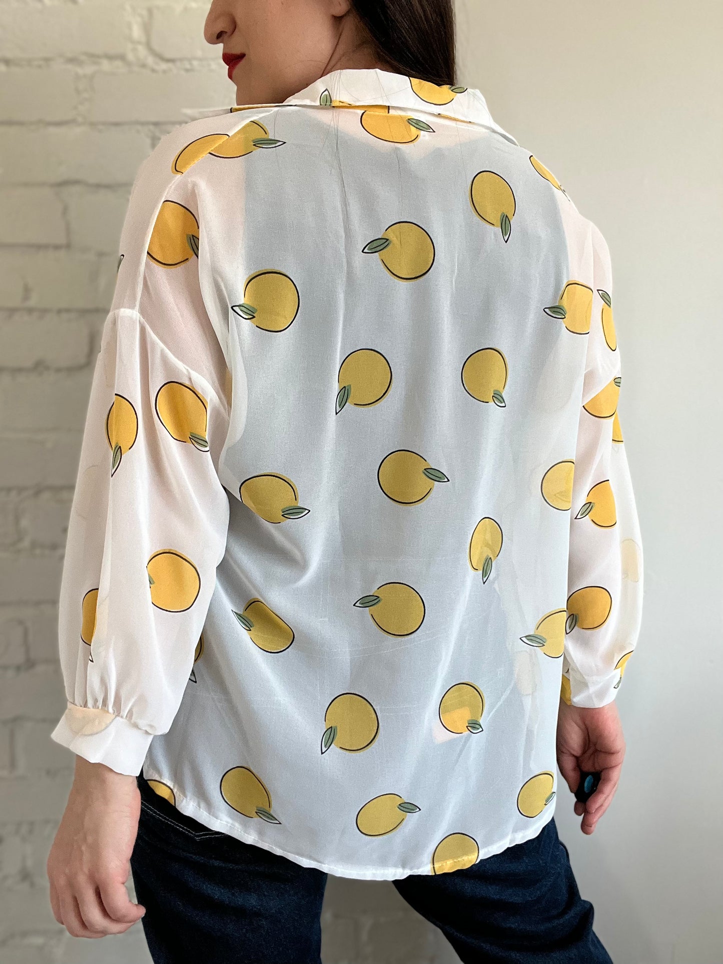 Sheer Lemon Button-Up Shirt - M