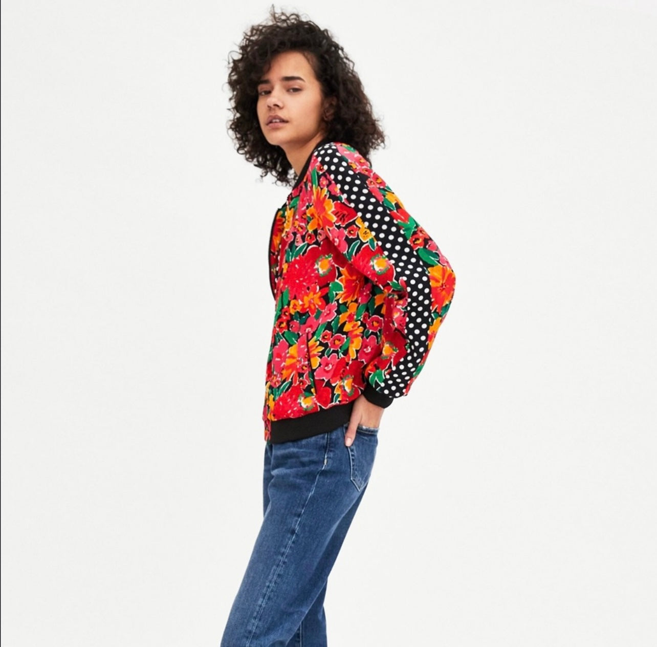 Floral Dotted Spring Bomber - Size L